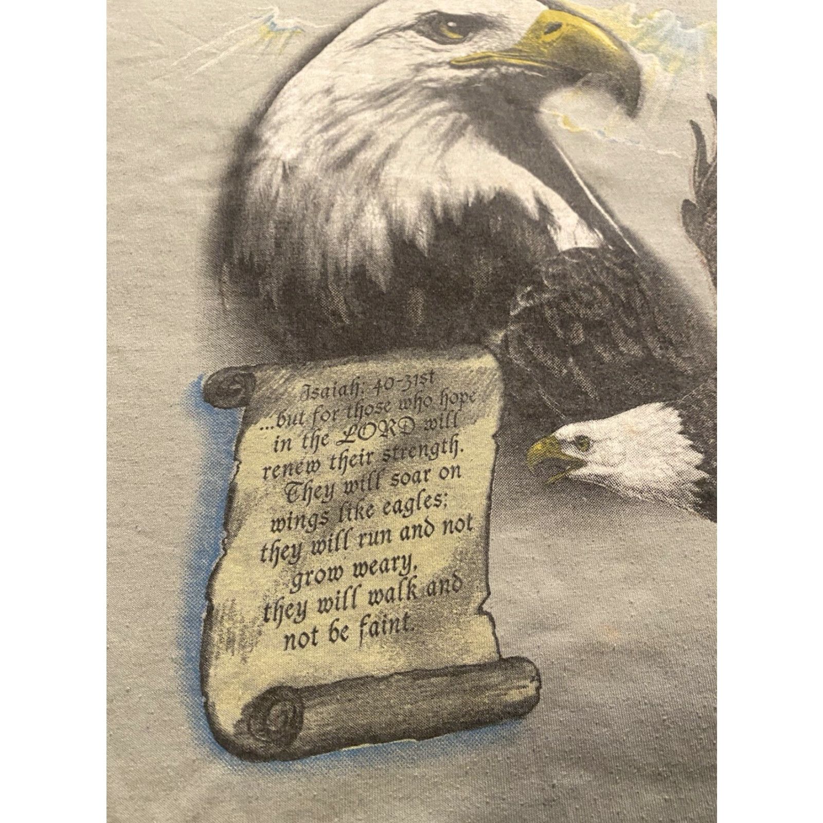Hanes VINTAGE Hanes T-Shirt Isaiah 40:31 Eagles Green 2XL Mens Crew Neck Short Sleeve Graphic Print 90s Religion USA Cotton Single Stitch Jesus Tee Size US XXL / EU 58 / 5 - 5 Thumbnail