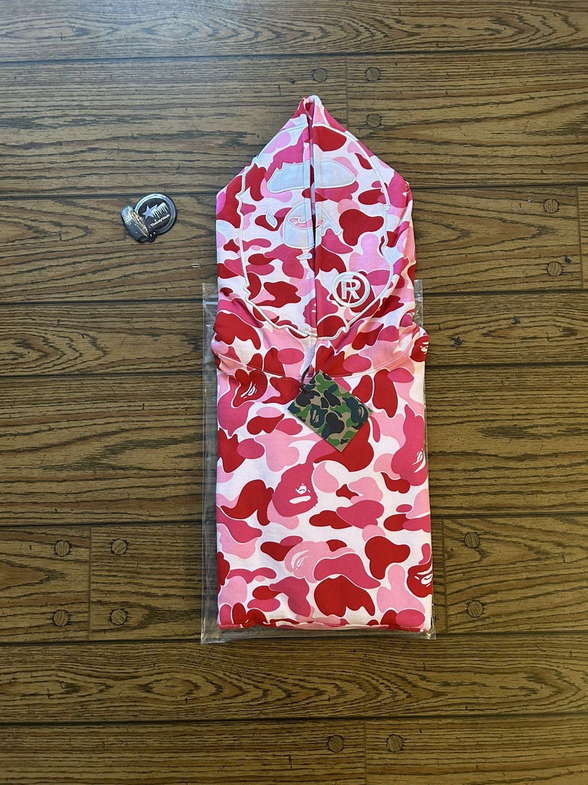 image of Bape Pink Abc Camo Ape Face Pullover Hoodie, Men's (Size Large)