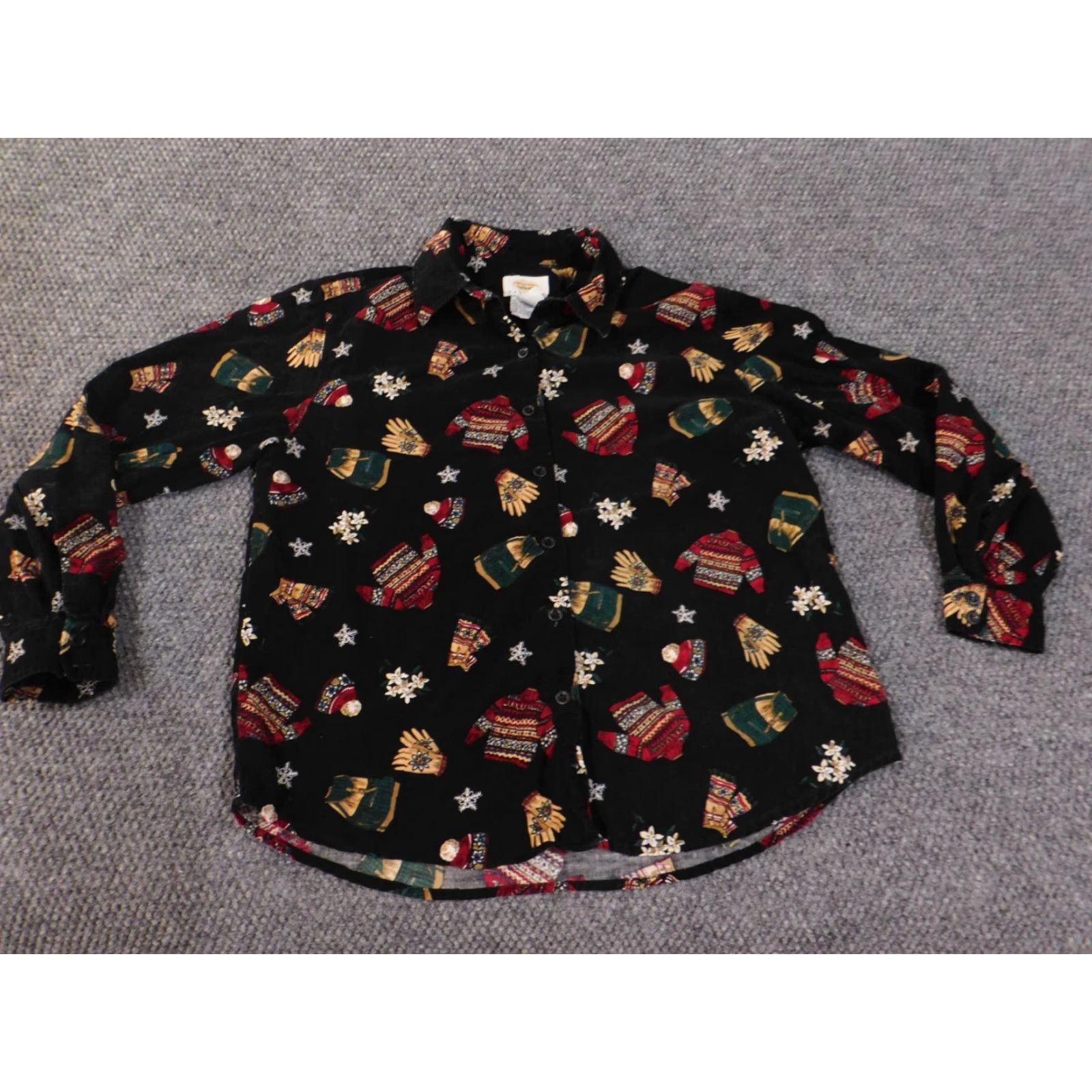 Talbots Talbots Petite Small Corduroy Button-Up Top Black Floral Cotton Womens PS Small Size S / US 4 / IT 40 - 6 Thumbnail