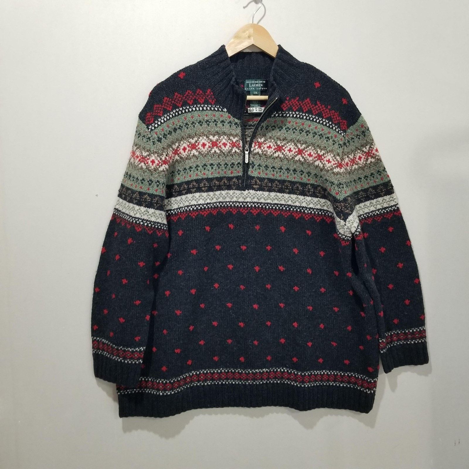 Lauren Ralph Lauren Sweater Mens 2X Fair Isle Hand Knit