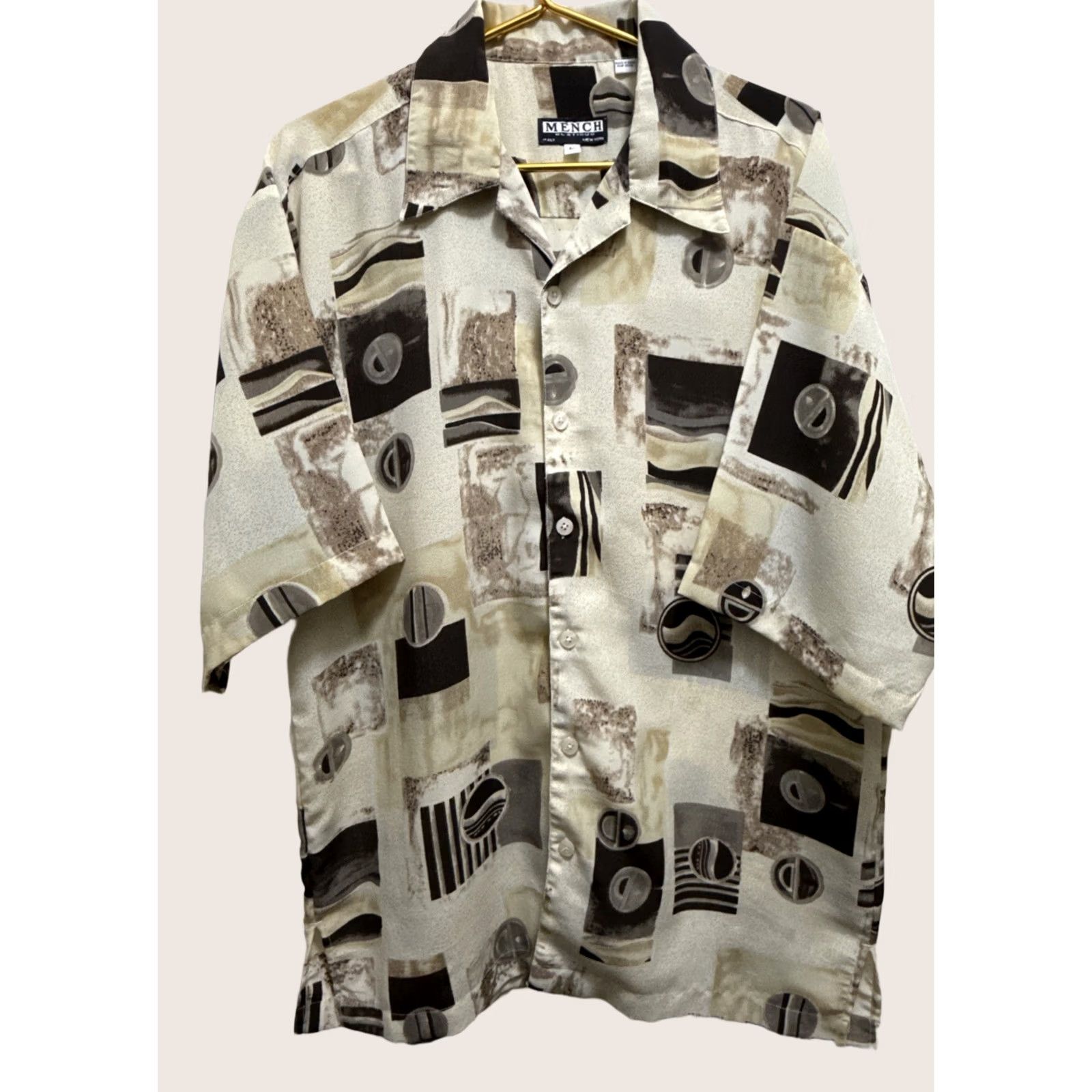 Vintage VINTAGE Mench Platinum Button Up Casual Shirt Large Tan Brown Abstract Italy 90s Mens Size US L / EU 52-54 / 3 - 1 Thumbnail