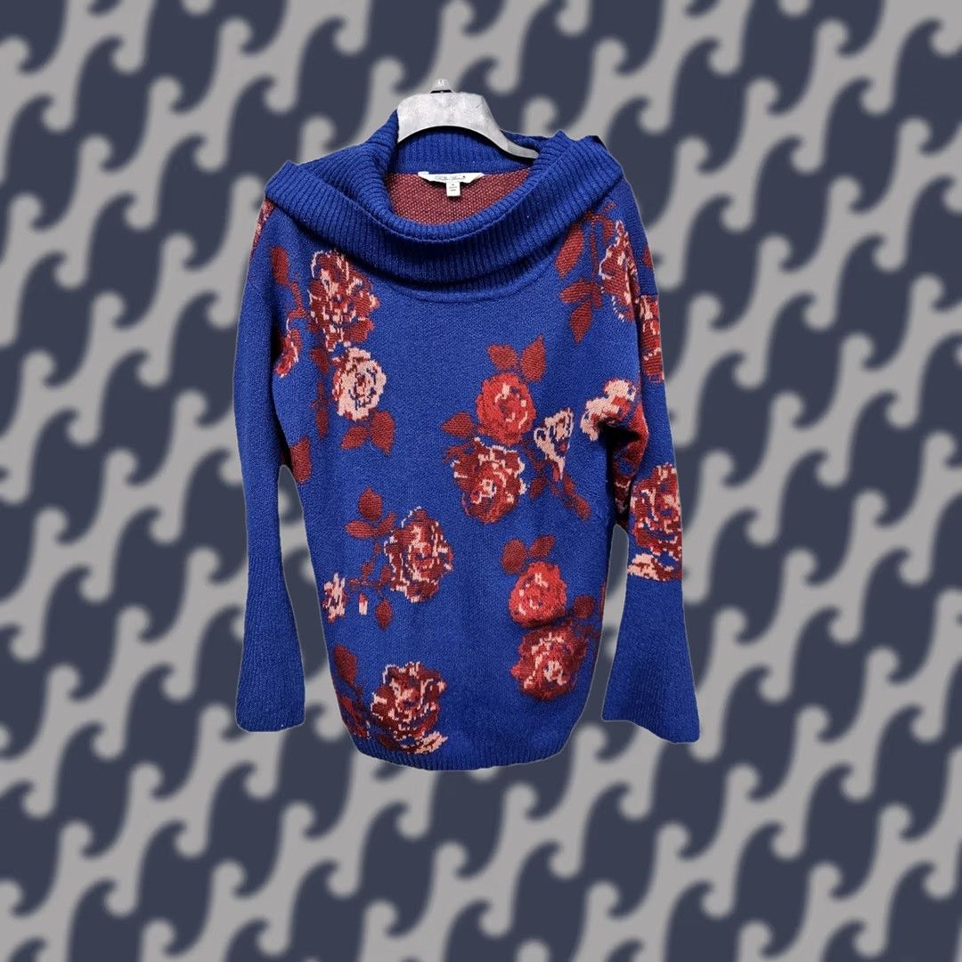Vintage Pioneer Woman Floral Cowl Neck Tunic Sweater Red M Women's Long Sleeve Knit Bell Sleeve Rose Size M / US 6-8 / IT 42-44 - 1 Thumbnail