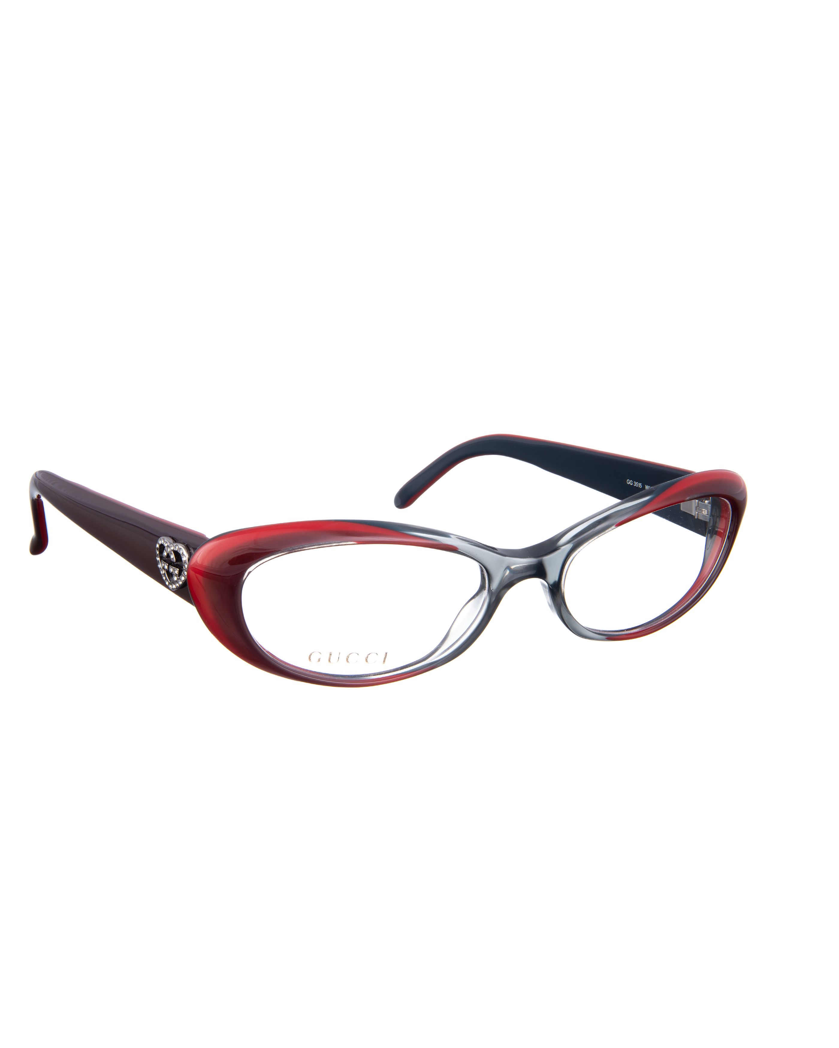 Gucci Gucci 00s Black & Red Cat Eye Glasses with Crystal Hearts Size ONE SIZE - 1 Thumbnail