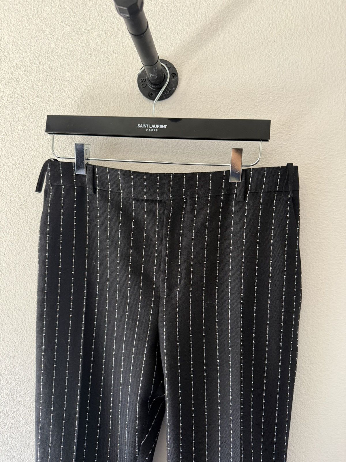 Celine $2450 Crystal Embellished Pinstripe Flared Wool Pants 48 Size US 32 / EU 48 - 3 Thumbnail