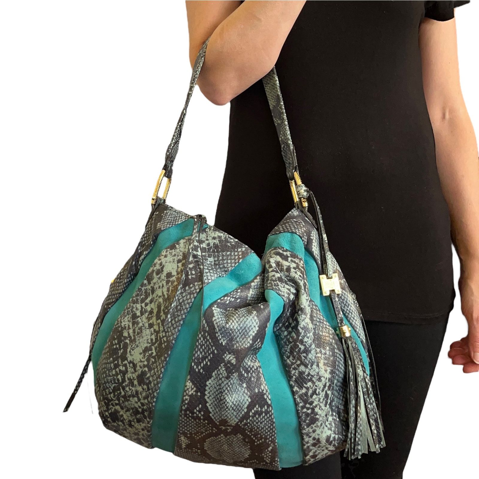 Other Aimee Kestenberg Tuscany Cobra Print Leather Suede Hobo Size ONE SIZE - 2 Thumbnail
