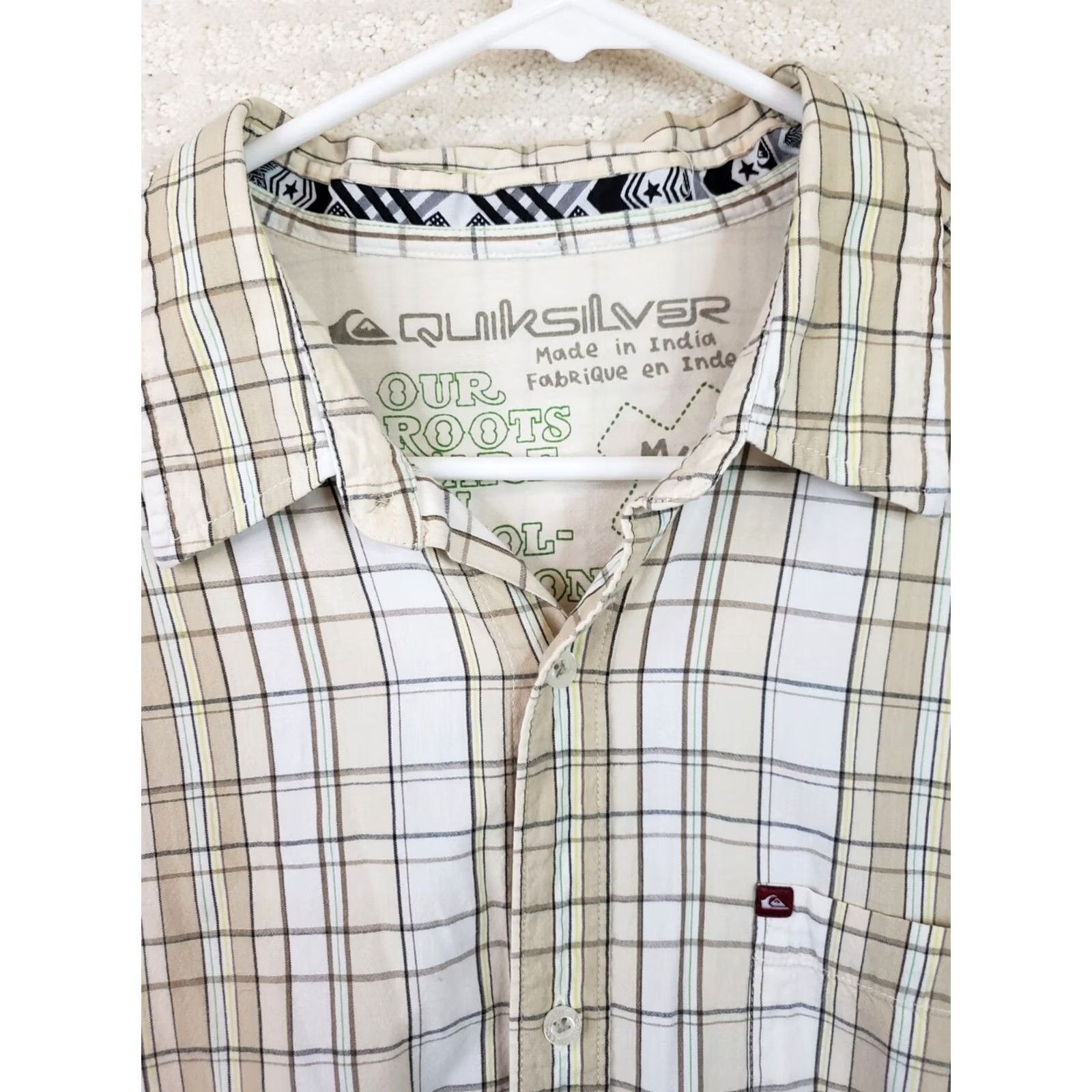 Quiksilver Quiksilver Shirt Men’s M Beige Green Plaid Button-Up Short Sleeve Casual Cotton Multicolor Button-Down Collar 90s Beach Outdoor Mens Regular Size US M / EU 48-50 / 2 - 5 Thumbnail