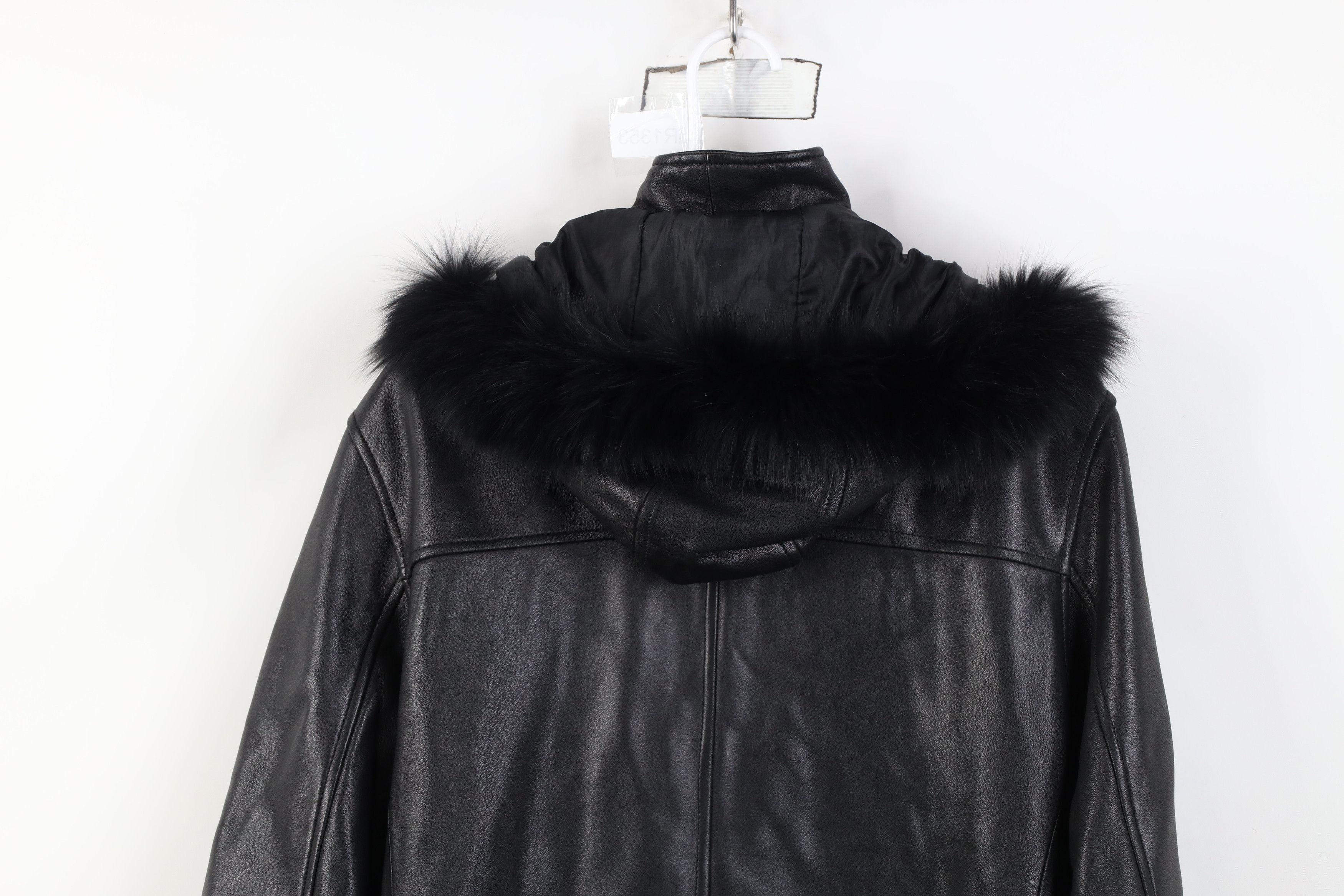 Vintage Vintage 90s Streetwear Leather Fur Trim Hooded Jacket Black Size L / US 10 / IT 46 - 16 Thumbnail