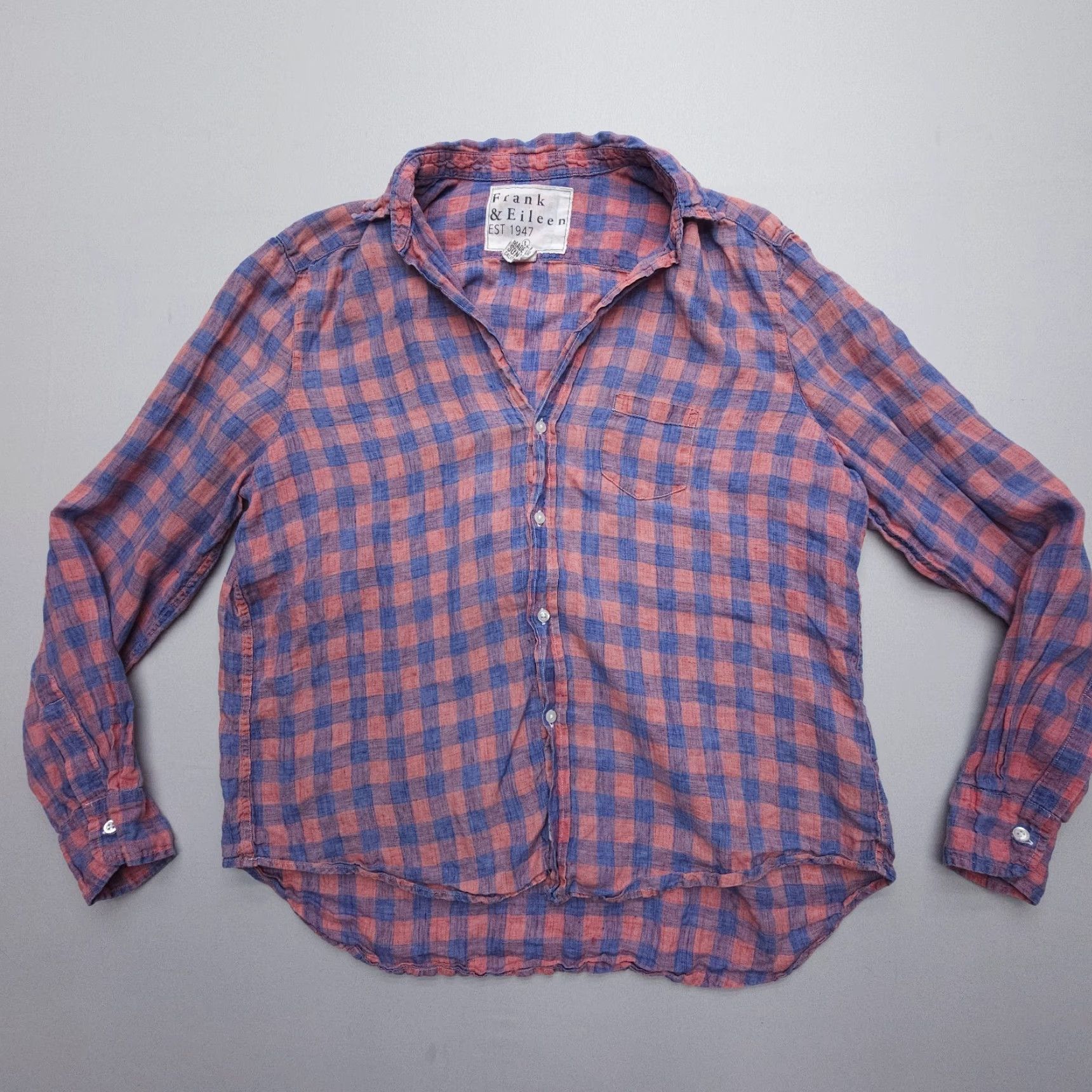 Frank & Eileen Frank & Eileen Shirt Casual Womens Button-Up Linen Check Coastal Lux Large Multicolor Breathable Lightweight Relaxed 90s? Size L / US 10 / IT 46 - 5 Thumbnail