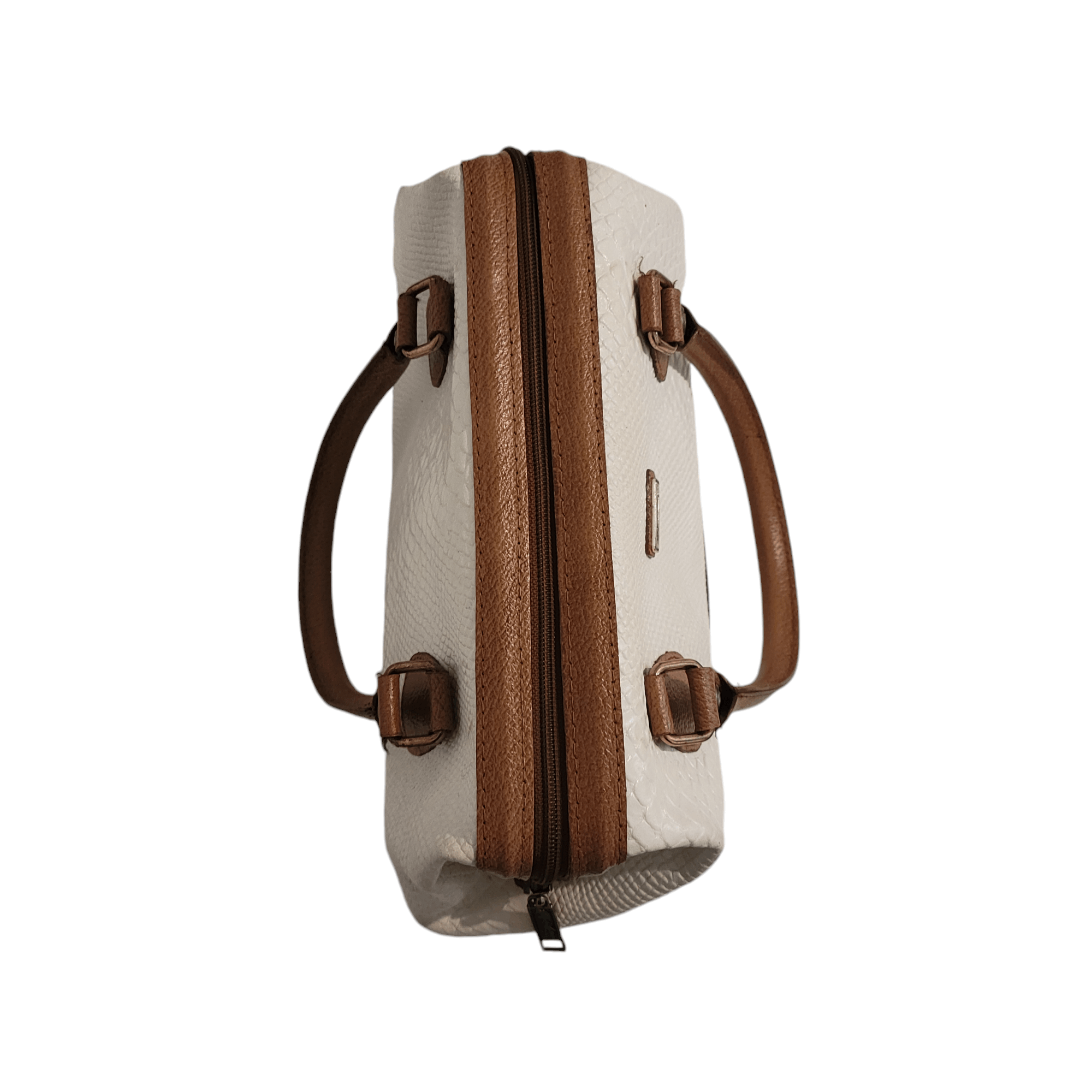 NBDN Nobrandedon Mido Leather White & Tan Snake Alligator Top Handle Bag Size ONE SIZE - 9 Thumbnail