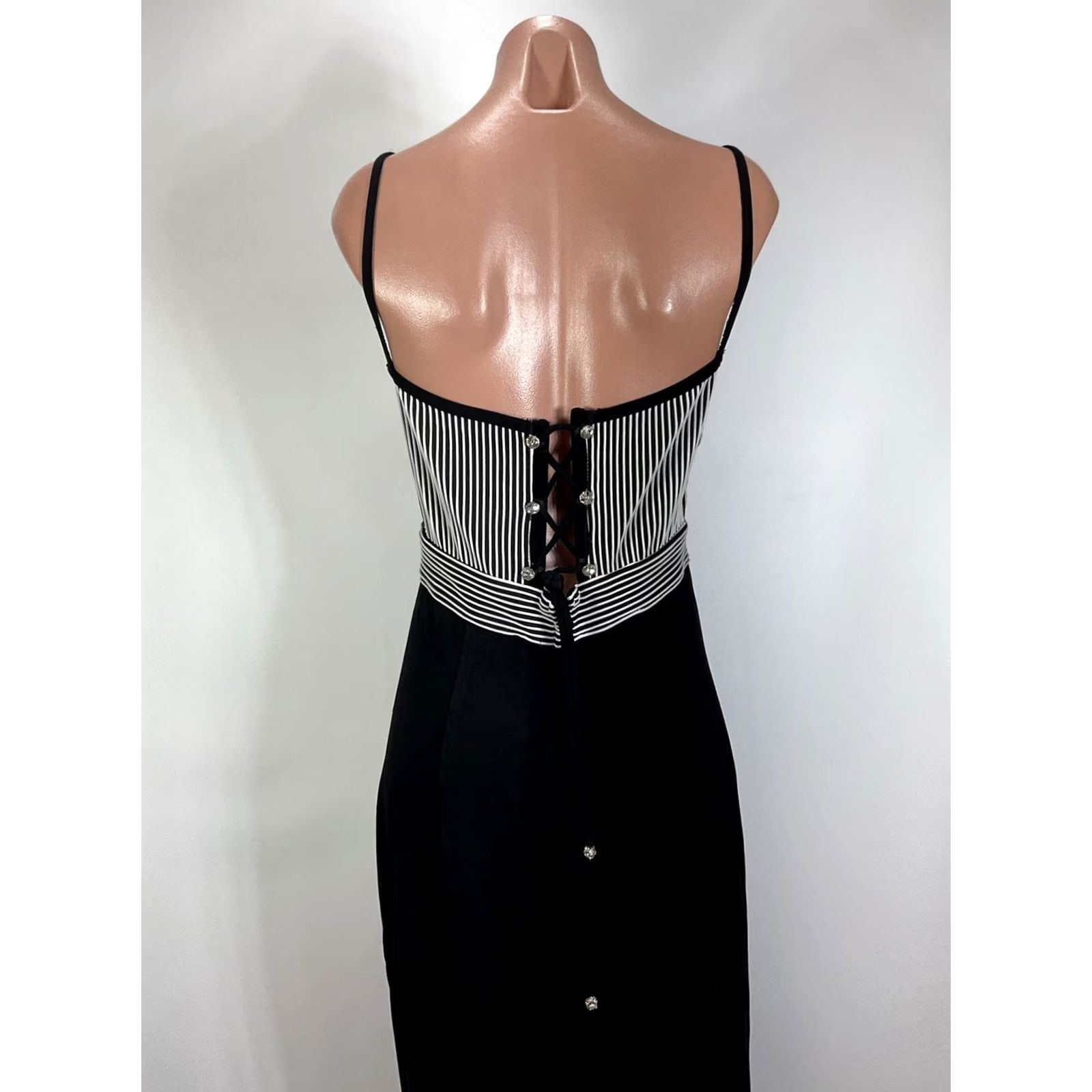 Vintage Vintage Tadashi Dress Black White Rhinestone Corset Back Long Maxi 90s Prom Size M / US 6-8 / IT 42-44 - 6 Thumbnail