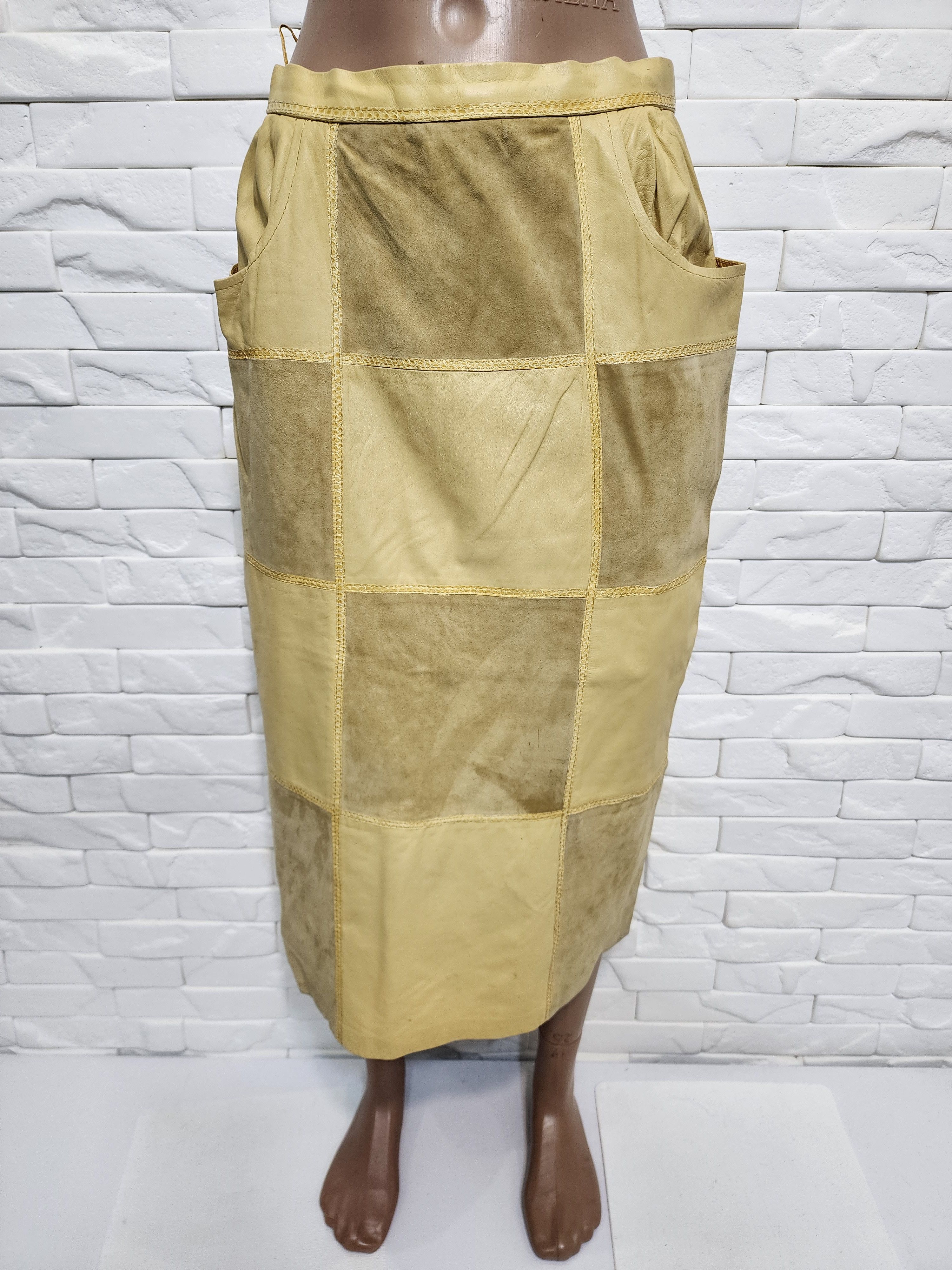 Genuine Leather Yellow Suede Leather Skirt: Size 27" / US 4 / IT 40 - 1 Thumbnail