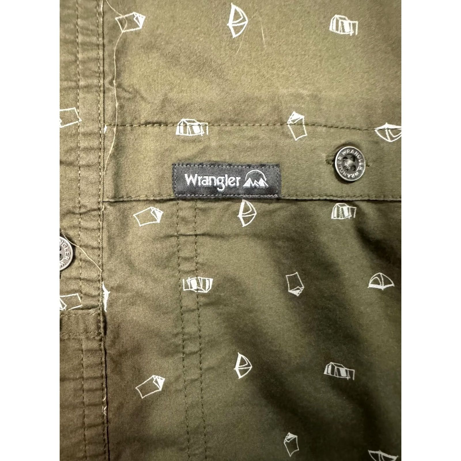Wrangler Wrangler Men's Regular Fit Shirt Olive Green Print Short Sleeve Button-Up with Chest Pocket Size US M / EU 48-50 / 2 - 2 Thumbnail