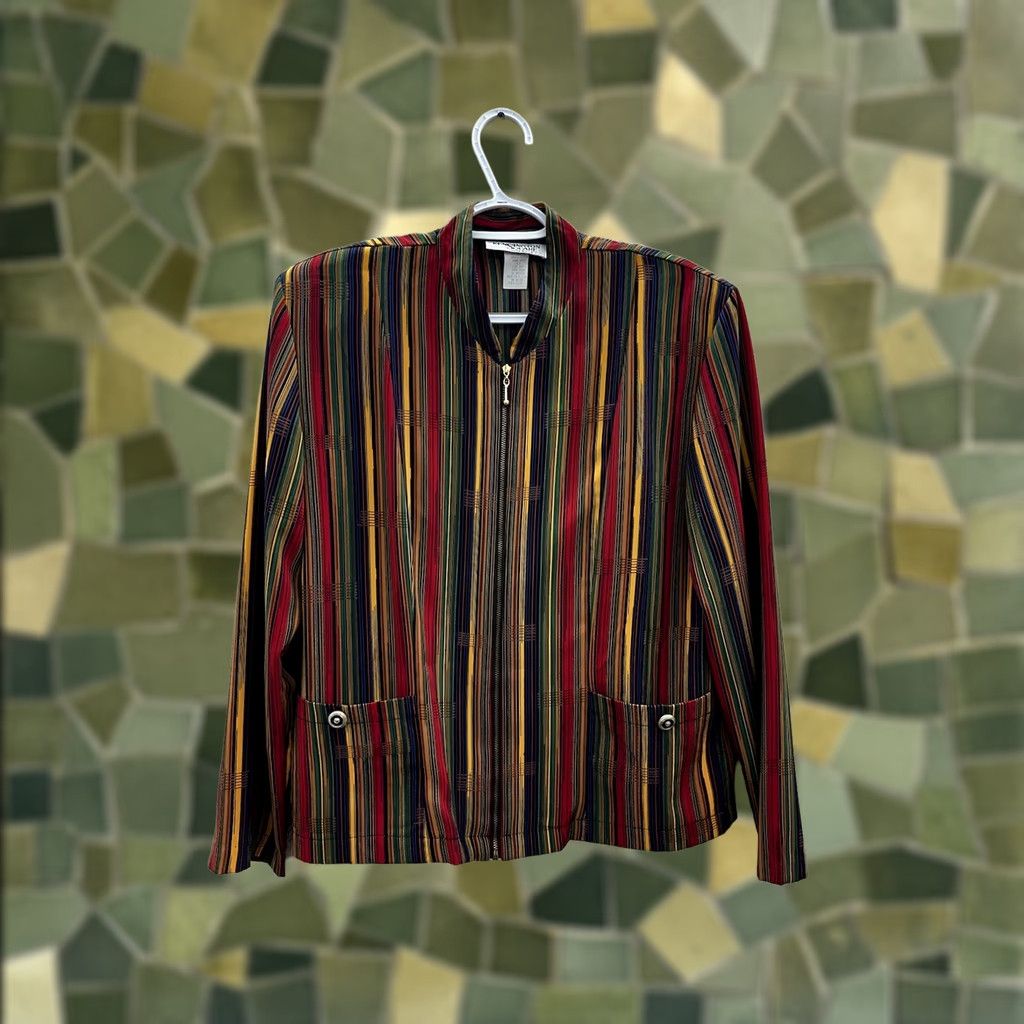 Vintage Kensington Square Womens Sweater Medium Striped Long Sleeve Zip Up Vintage Cardigan Knit Regular Red Size M / US 6-8 / IT 42-44 - 1 Thumbnail