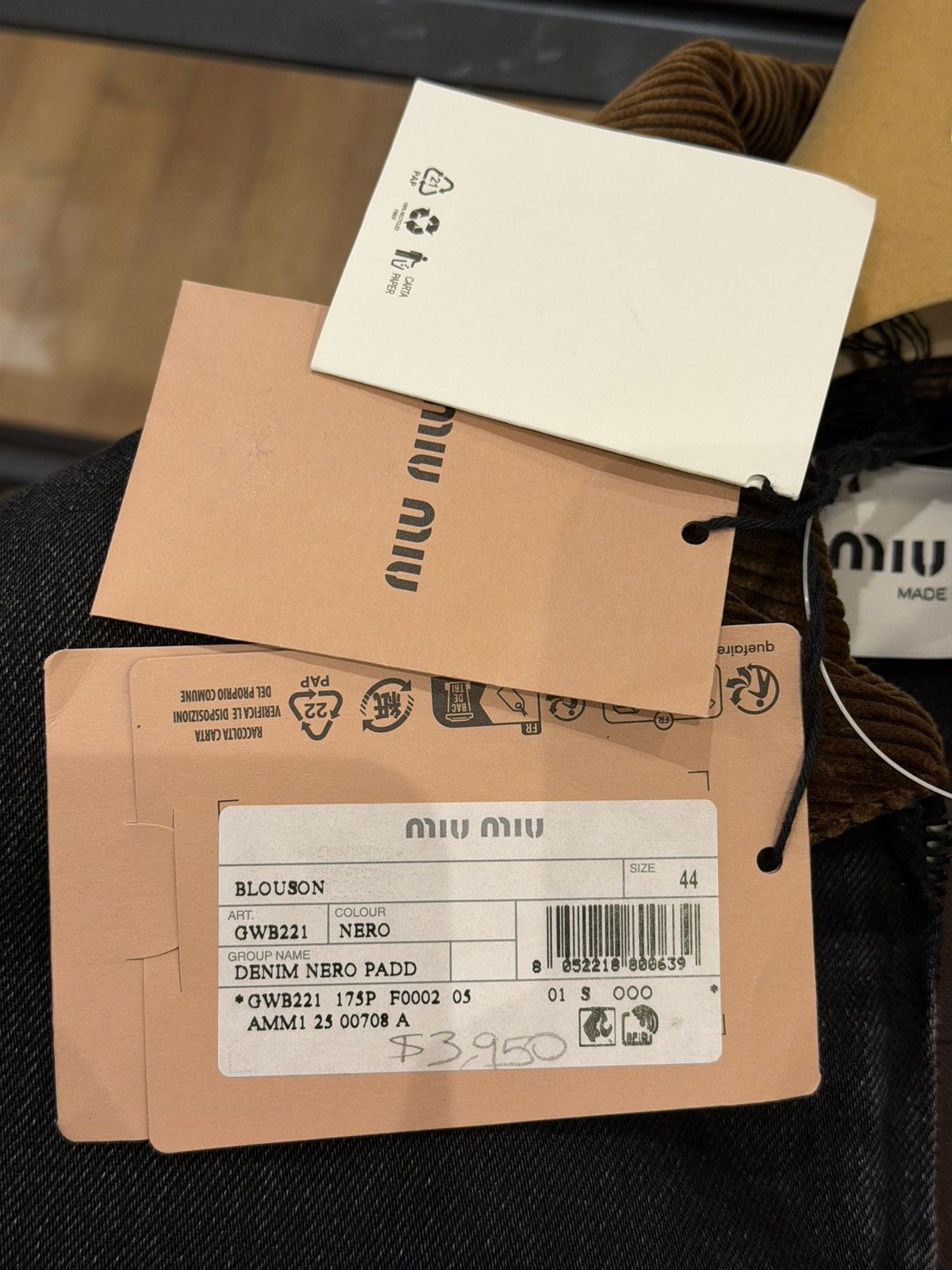 Miu Miu Miu Miu Padded Black Denim Work Jacket w/ Corduroy Collar Size US XL / EU 56 / 4 - 5 Thumbnail
