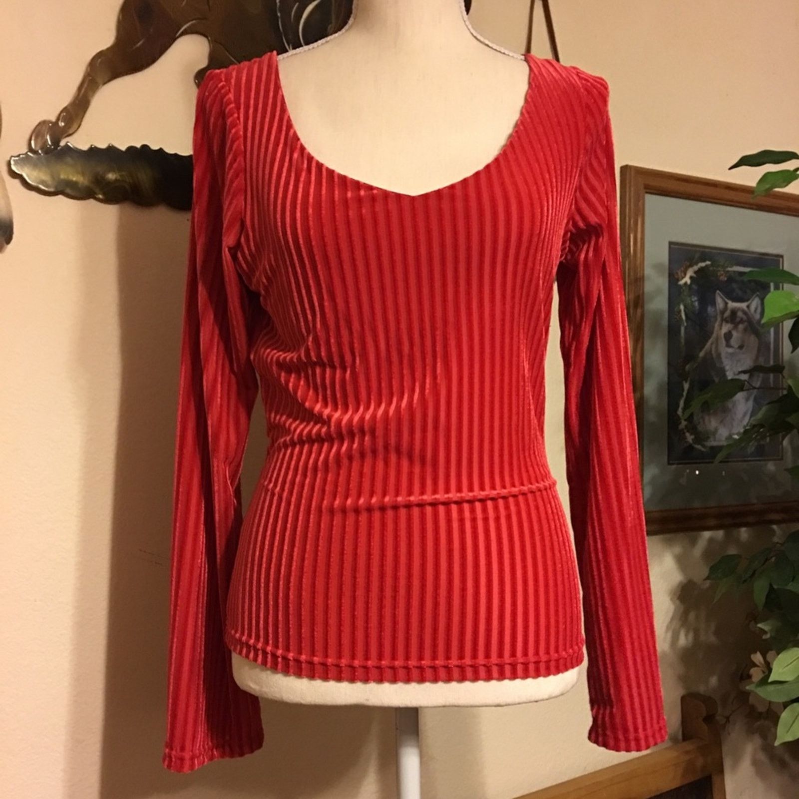 Vintage Moda International red stretch velvet top S Size S / US 4 / IT 40 - 1 Thumbnail
