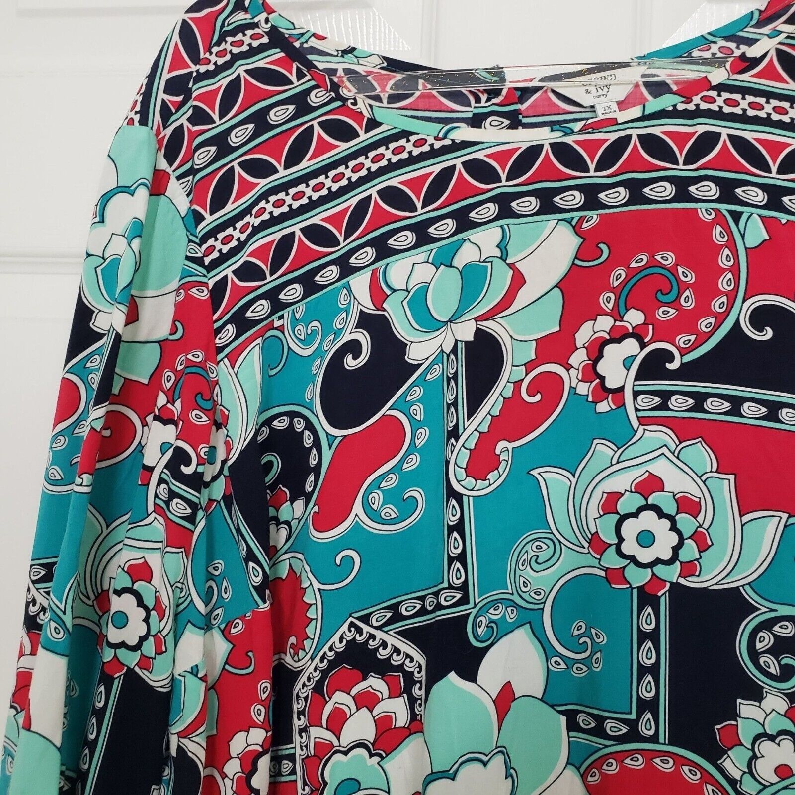 Designer Crown & Ivy Floral Peasant Blouse Womens Size 2X Colorful Size XXL / US 16-18 / IT 52-54 - 2 Thumbnail