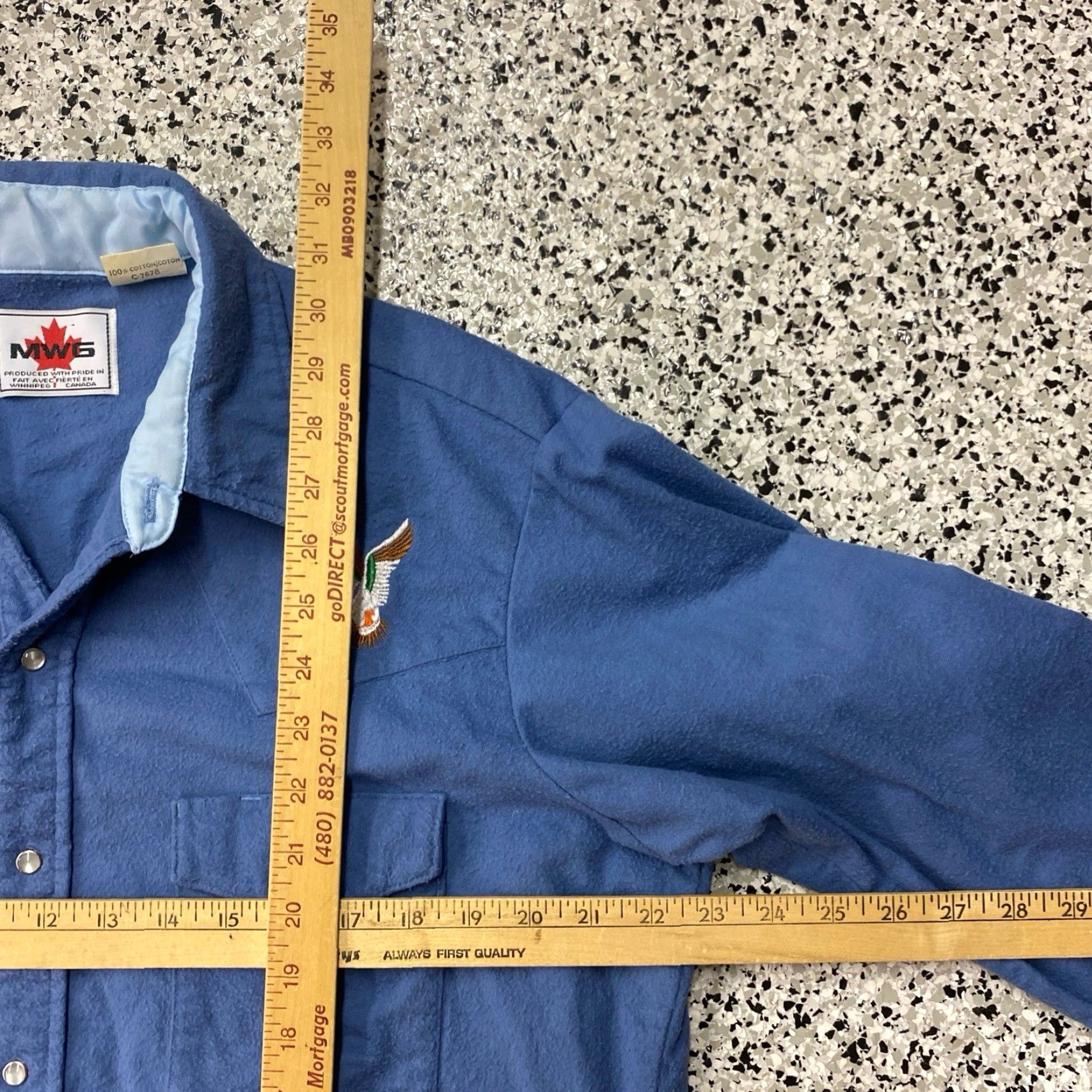 Vintage VINTAGE MWG Canada Men's Blue Chamois Button Up Long Sleeve Shirt Pearl Snap Chamois Cloth Workshirt Large Regular Mens Size US L / EU 52-54 / 3 - 3 Thumbnail