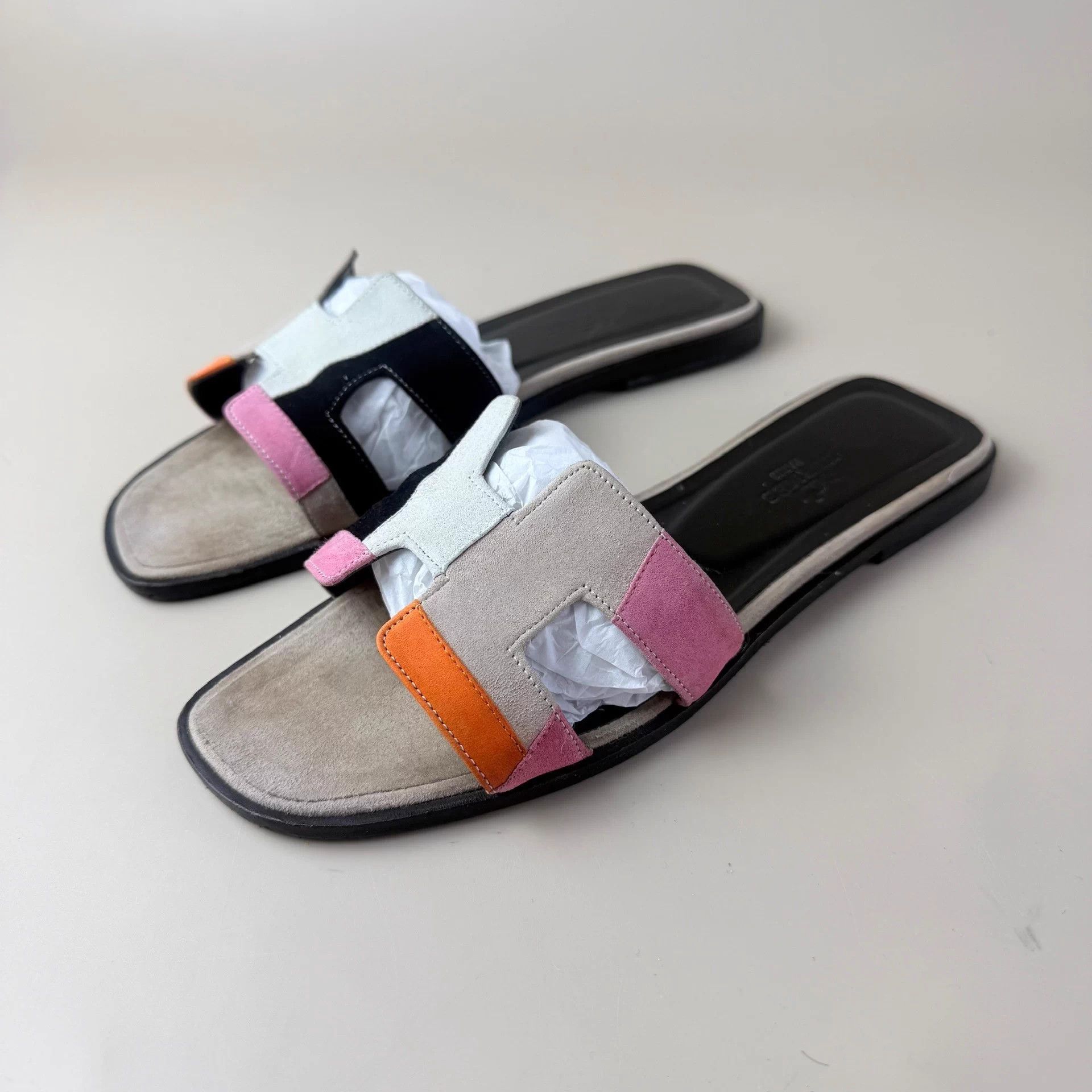 Hermes Hermes geometric colorblock suede H slippers EUR 36.5 Size US 5.5 / IT 35.5 - 1 Thumbnail