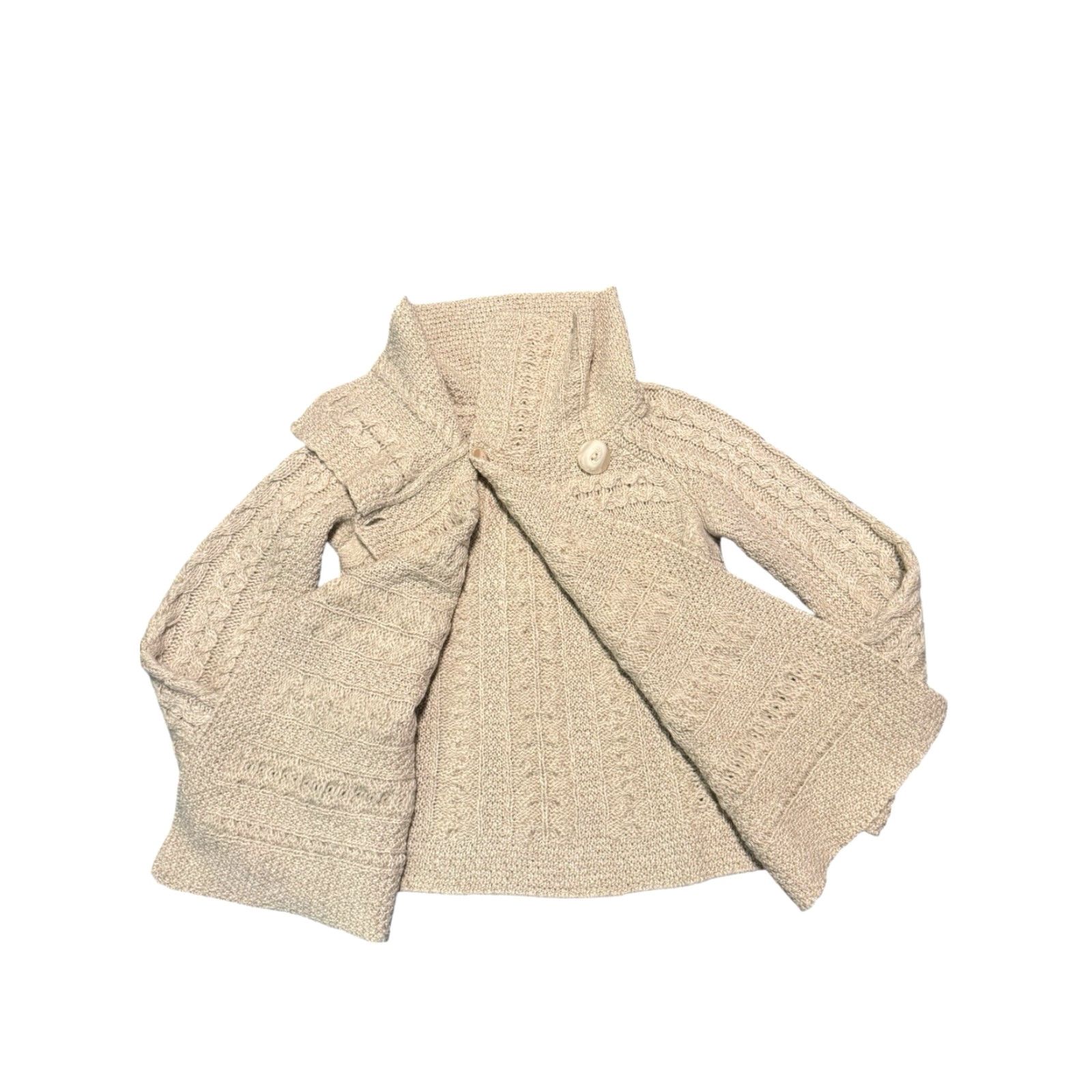 Vintage Aran Crafts Ireland 100% Merino Wool One Button Sweater Shawl Collar Cardigan Size M Beige Womens Sweater Size M / US 6-8 / IT 42-44 - 6 Thumbnail