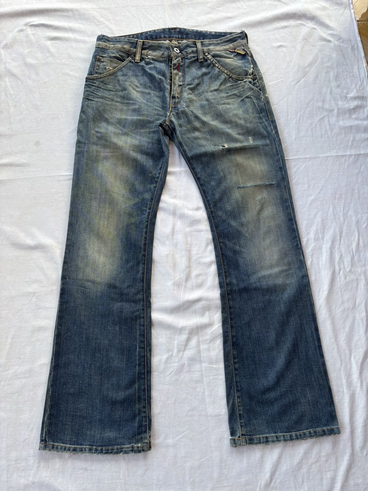 If Six Was Nine Flare Jeans Thrashed Distress REPLAY Bootcut Denim Jeans Size US 33 - 3 Thumbnail