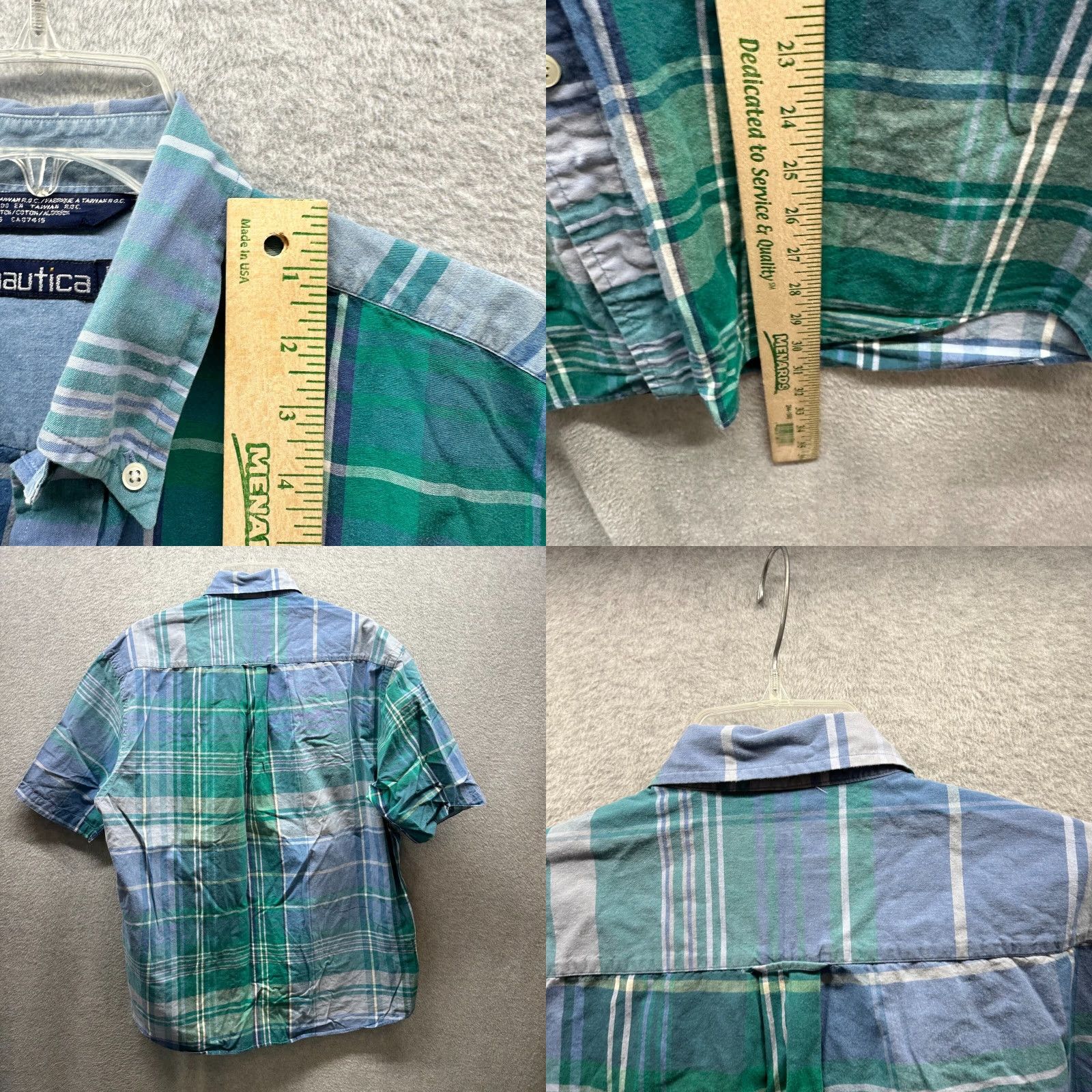 Nautica VINTAGE Nautica Shirt Mens Large Blue Plaid 90s Button-Up Short Sleeve Cotton Collared Beach Casual Workwear Size US L / EU 52-54 / 3 - 8 Thumbnail