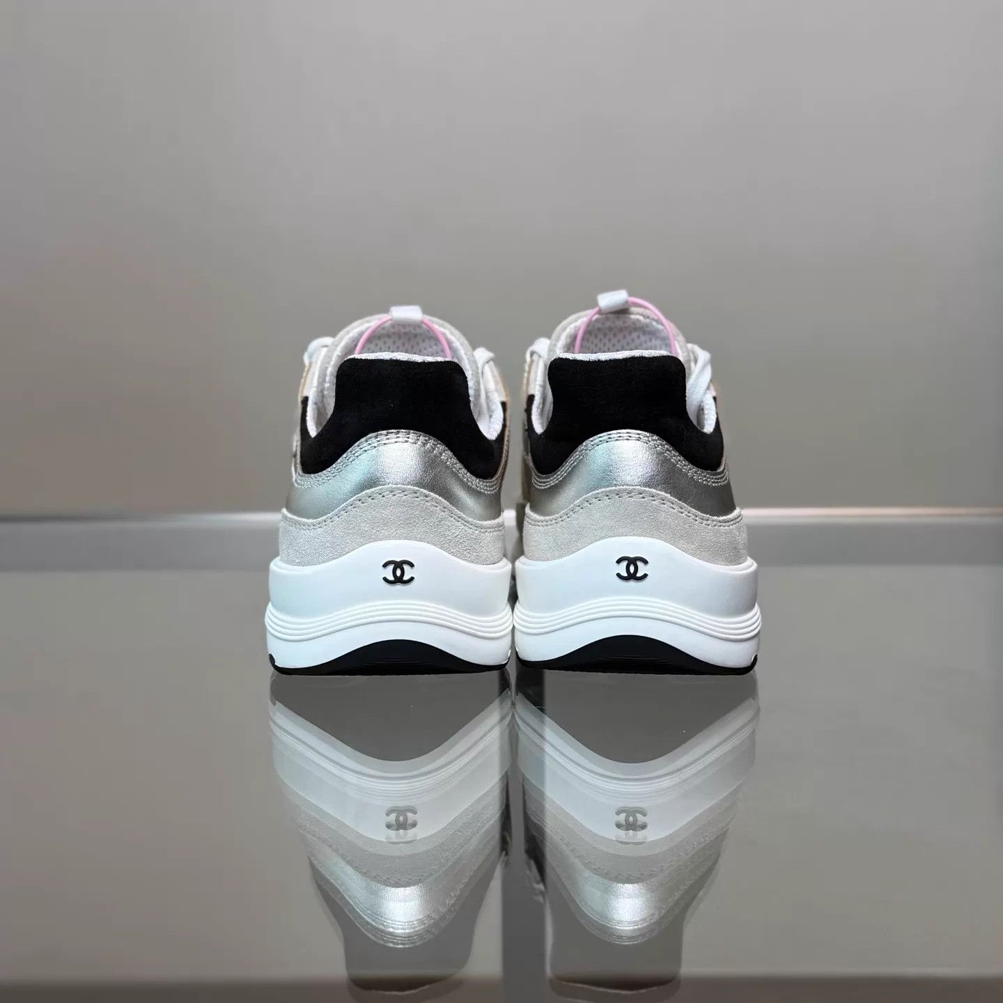 Chanel Chanel 25A Silver Women's 38 Sneakers (New Unworn) Size US 7.5 / IT 37.5 - 4 Thumbnail