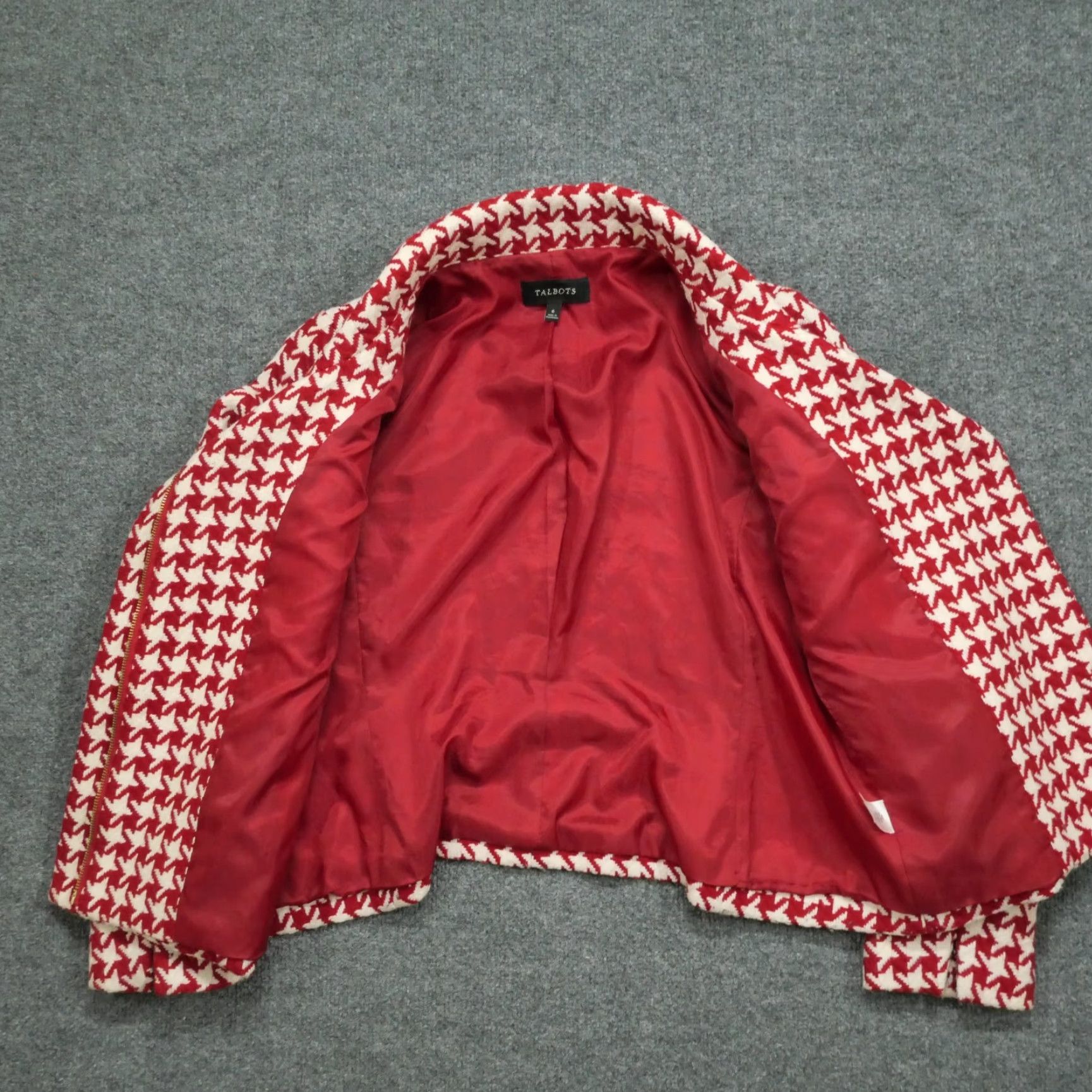 Talbots Talbots Jacket Womens 6 Red White Herringbone Woo Blend Motorcycle Asymetical Size M / US 6-8 / IT 42-44 - 6 Thumbnail