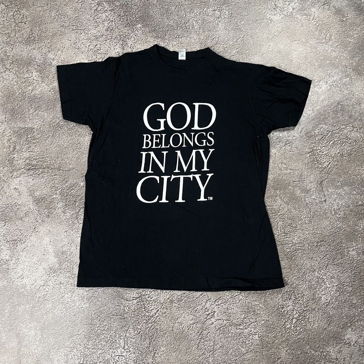 Vintage Vintage Y2K Graphic Tee God Belongs in My City Slogan Skate Size US S / EU 44-46 / 1 - 1 Thumbnail