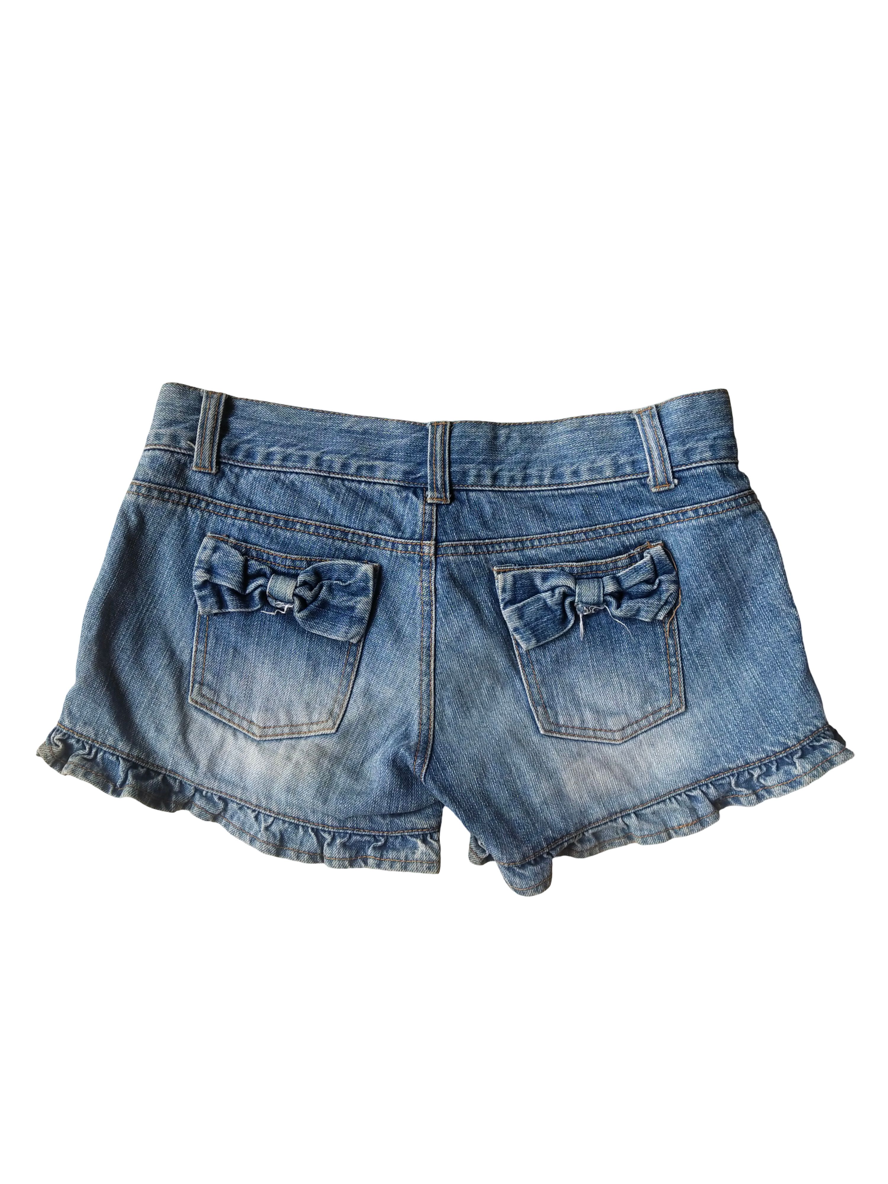 LIZ LISA 2000s Liz Lisa Gyaru Ruffled Bow Denim Shorts Vintage Y2K Size 28" / US 6 / IT 42 - 1 Thumbnail