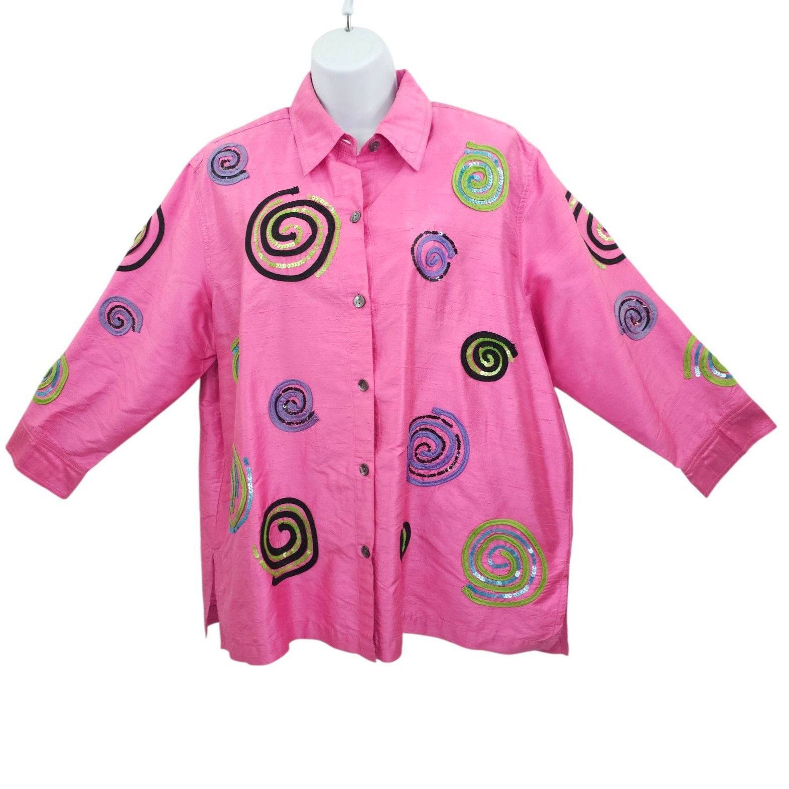 Other Bleu Bayou Silk Shacket L Pink Sequin Swirl Maximalist 90s Size L / US 10 / IT 46 - 1 Thumbnail