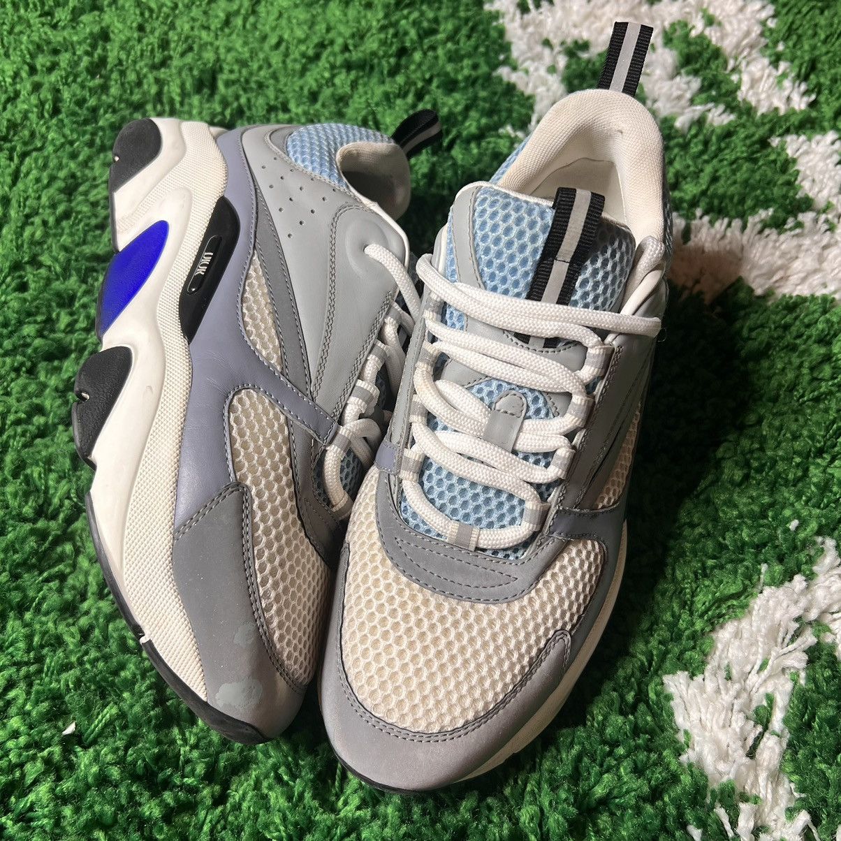 b22 sneaker white and blue technical mesh and gray calfskin