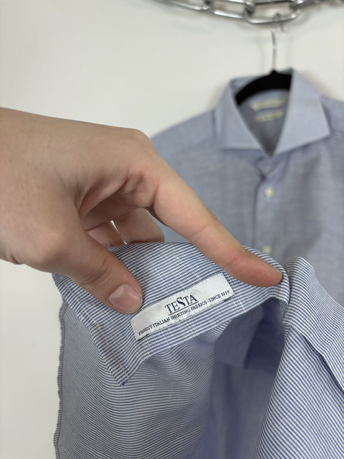 Suitsupply Suitsupply Light Blue Striped Cotton Linen Button Up Shirt Size US S / EU 44-46 / 1 - 12 Thumbnail