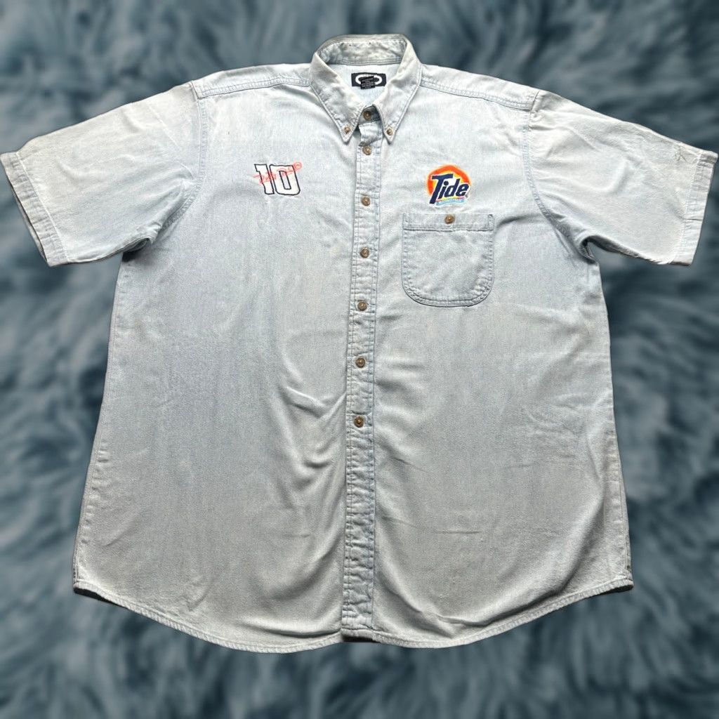 NASCAR VINTAGE NASCAR Ricky Rudd #10 Tide Denim Short Sleeve Button Shirt Mens XL Size US XL / EU 56 / 4 - 1 Thumbnail
