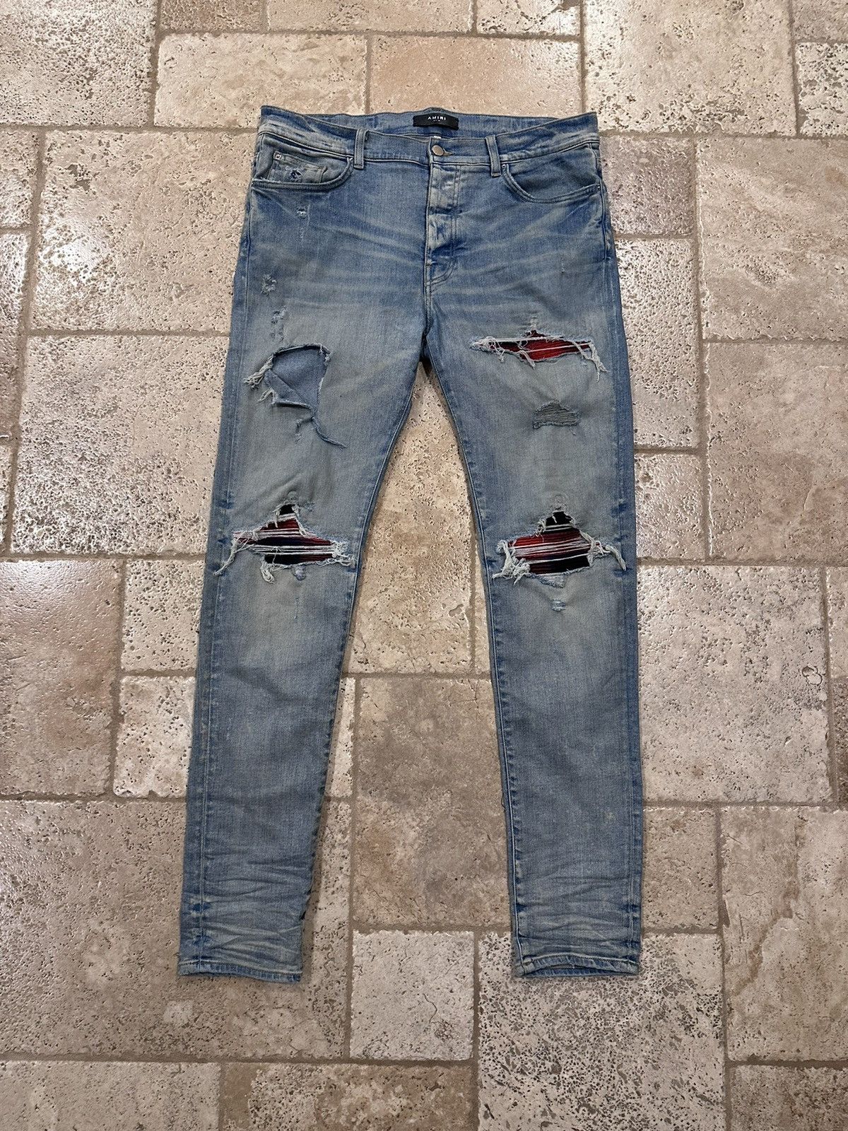 Amiri Amiri Mx1 Red Plaid Flannel Patch Clay Indigo Denim Jean Size US 36 / EU 52 - 13 Thumbnail