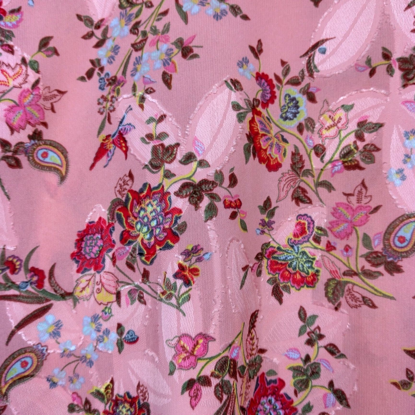 Loft Loft Blouse Shirt XXS Petite Pink Floral Long Balloon Sleeve Semi Sheer Textured Size XXS / US 00 / IT 34 - 4 Thumbnail