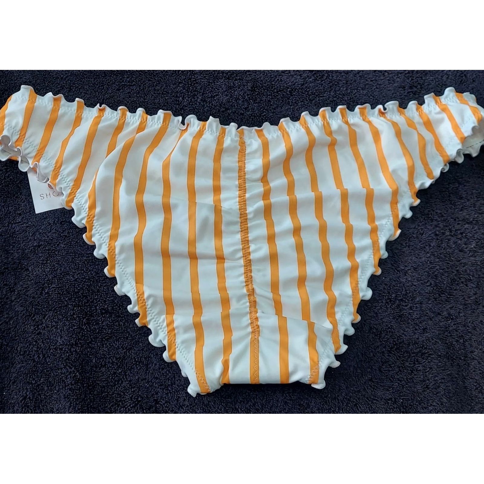 Vintage Shade & Shore Womens XL Orange White Stripe Bikini Bottoms Swimwear Size 40" / US 18 - 2 Thumbnail