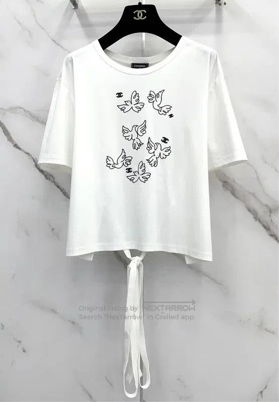 Chanel Chanel White Cotton Embroidered Short Sleeve Top . Size L / US 10 / IT 46 - 3 Thumbnail