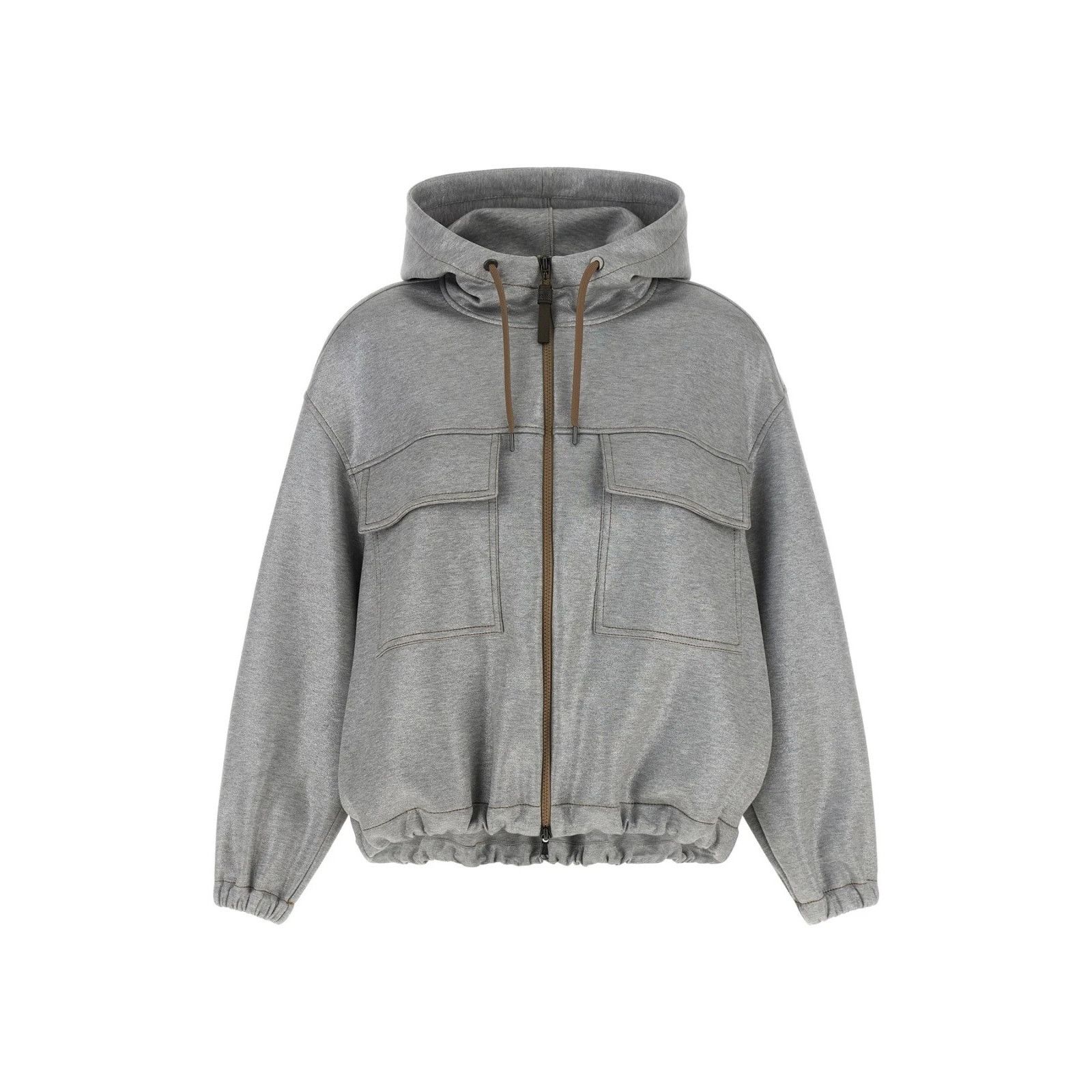 Brunello Cucinelli BRUNELLO CUCINELLI Silver Bomber Jacket New & Authentic (Wom Size XS / US 0-2 / IT 36-38 - 1 Thumbnail