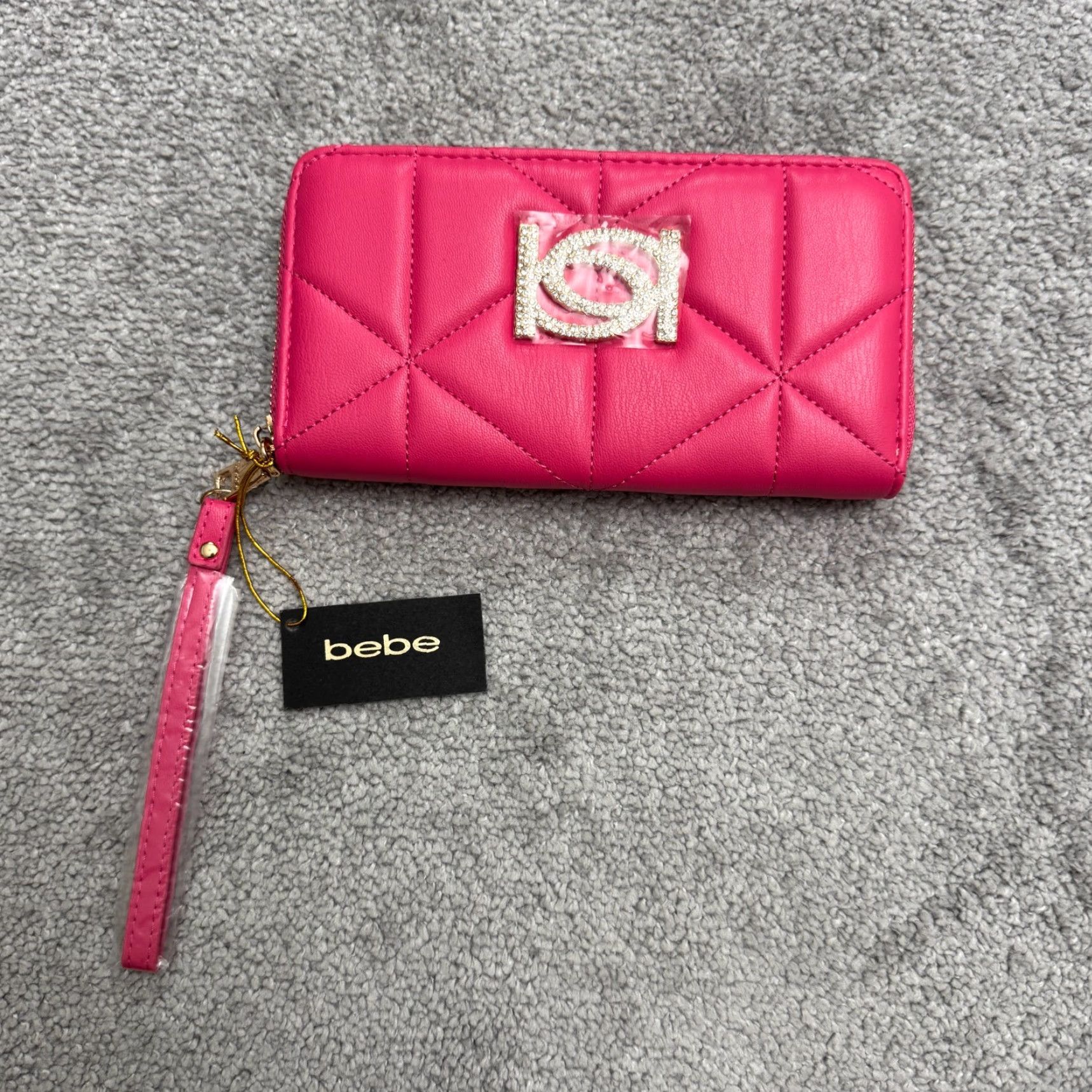 Bebe VINTAGEBeBe Zaza Zip Around Wallet Hot Pink Quilted Rhinestone Logo Wristlet Clutch NWT Size ONE SIZE - 2 Thumbnail