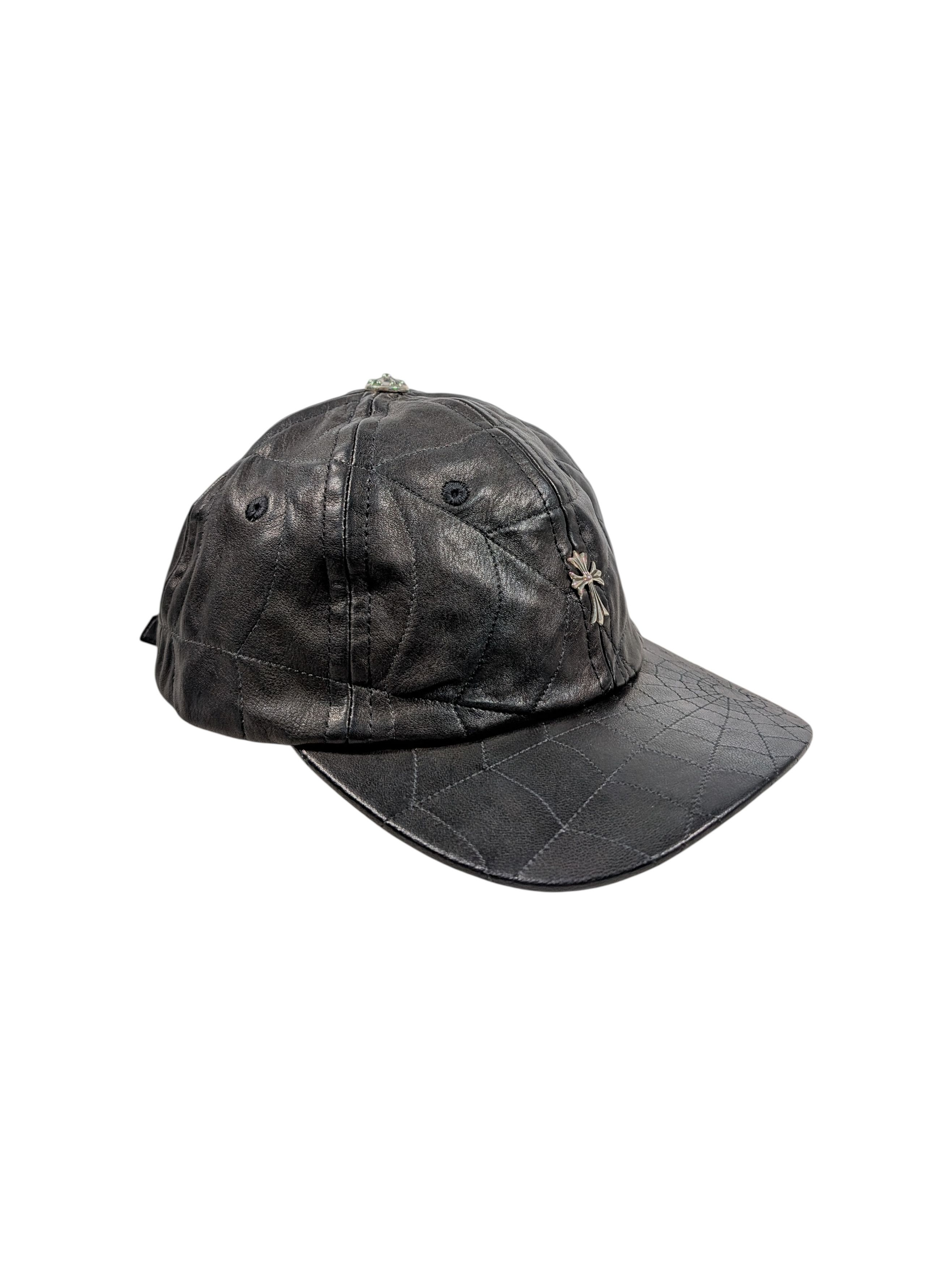 Chrome Hearts Chrome Hearts Spiderweb Silver Cross Leather Hat Black Size ONE SIZE - 3 Thumbnail