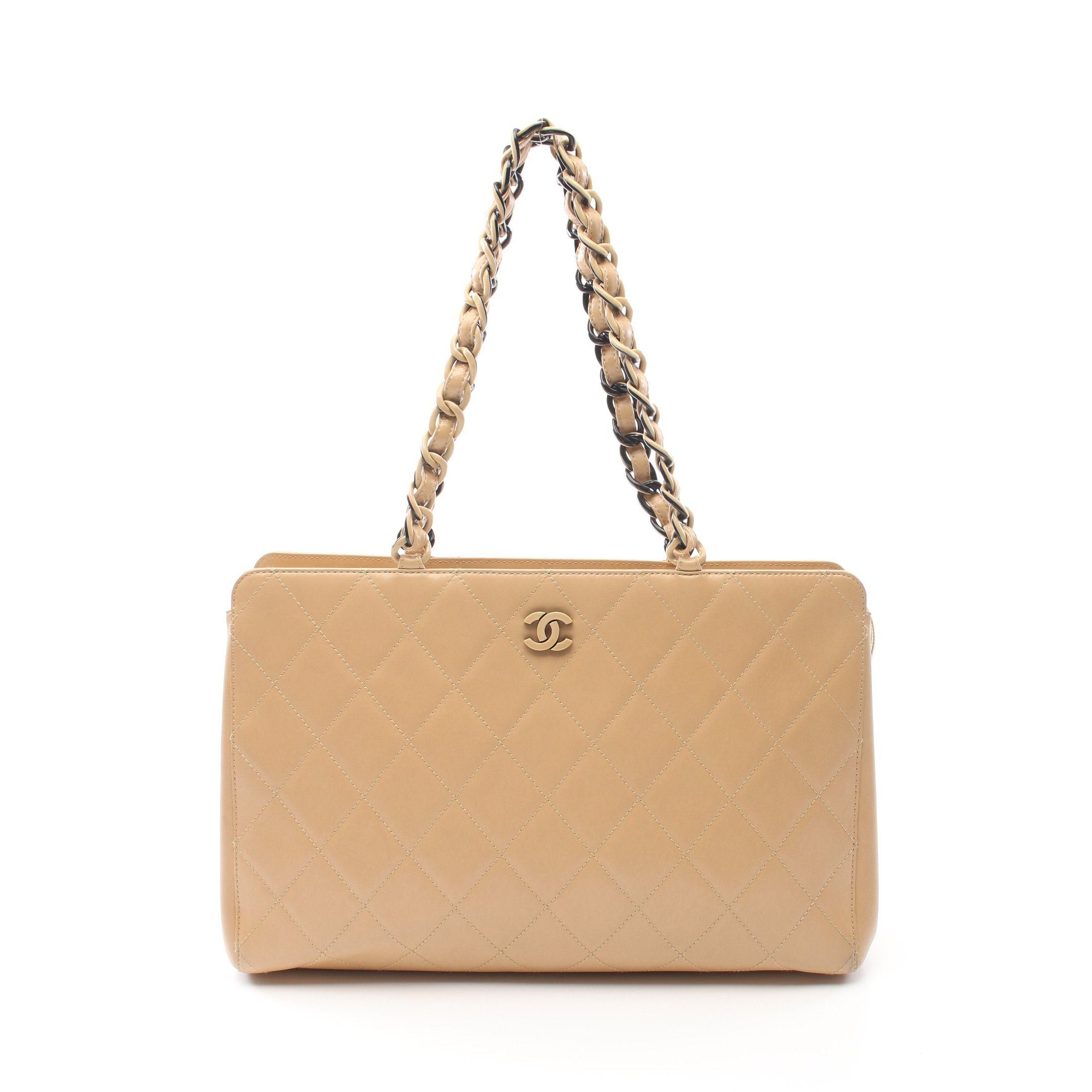 Chanel Chanel Matelasse Chain Shoulder Bag Tote Lambskin Beige Gold Hardware Plastic Size ONE SIZE - 1 Thumbnail