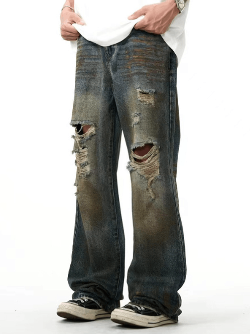 Japanese Brand × Jean Dark blue straight loose American street ripped jeans Size US 32 / EU 48 - 1 Thumbnail