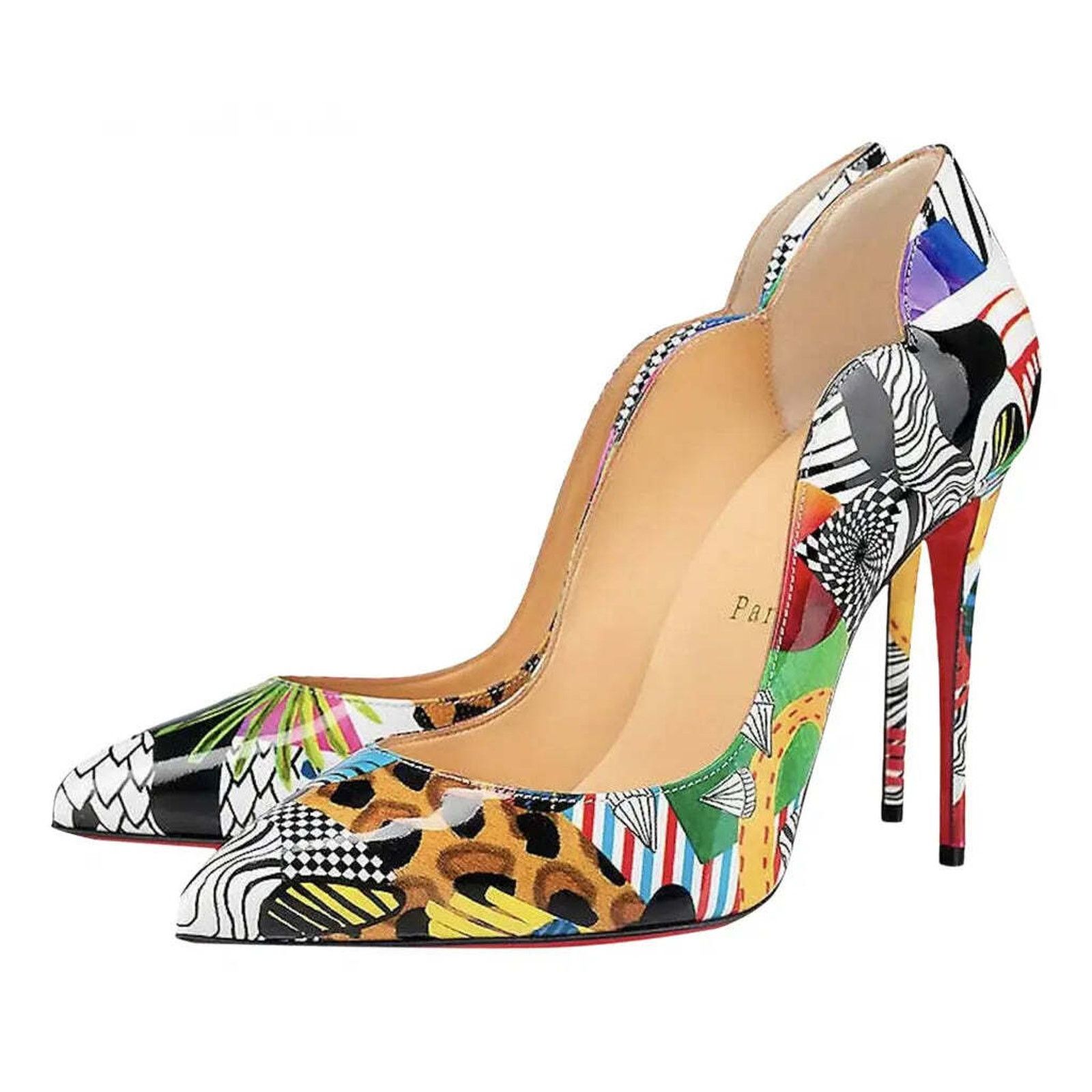 Christian Louboutin Hot Chick 100 Patent Sapeur Black Multicolor Heel Pump 37.5 Size US 7.5 / IT 37.5 - 1 Thumbnail