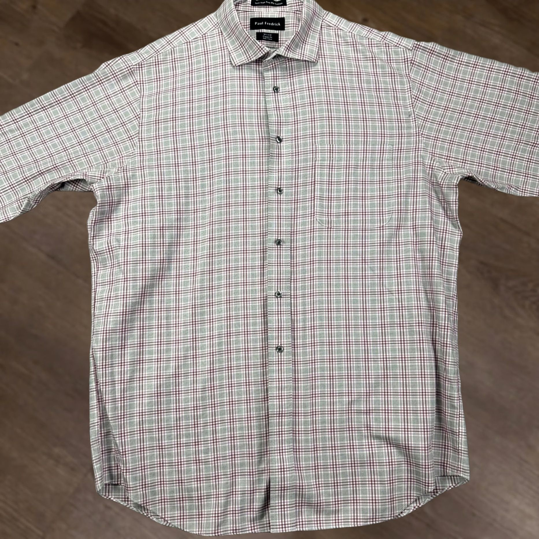 Pinko Paul Fredrick Shirt Mens 16.5 Dress Gray Pink Classic Fit Plaid Button Up EUC Size 46R - 1 Thumbnail