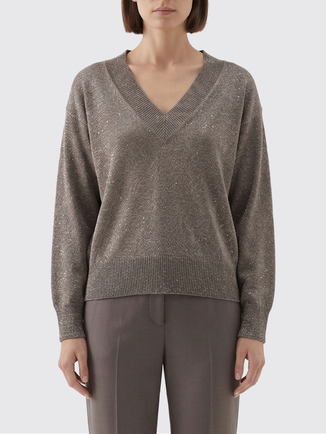 Brunello Cucinelli Brunello Cucinelli Sweater Woman Mud Size L / US 10 / IT 46 - 1 Thumbnail