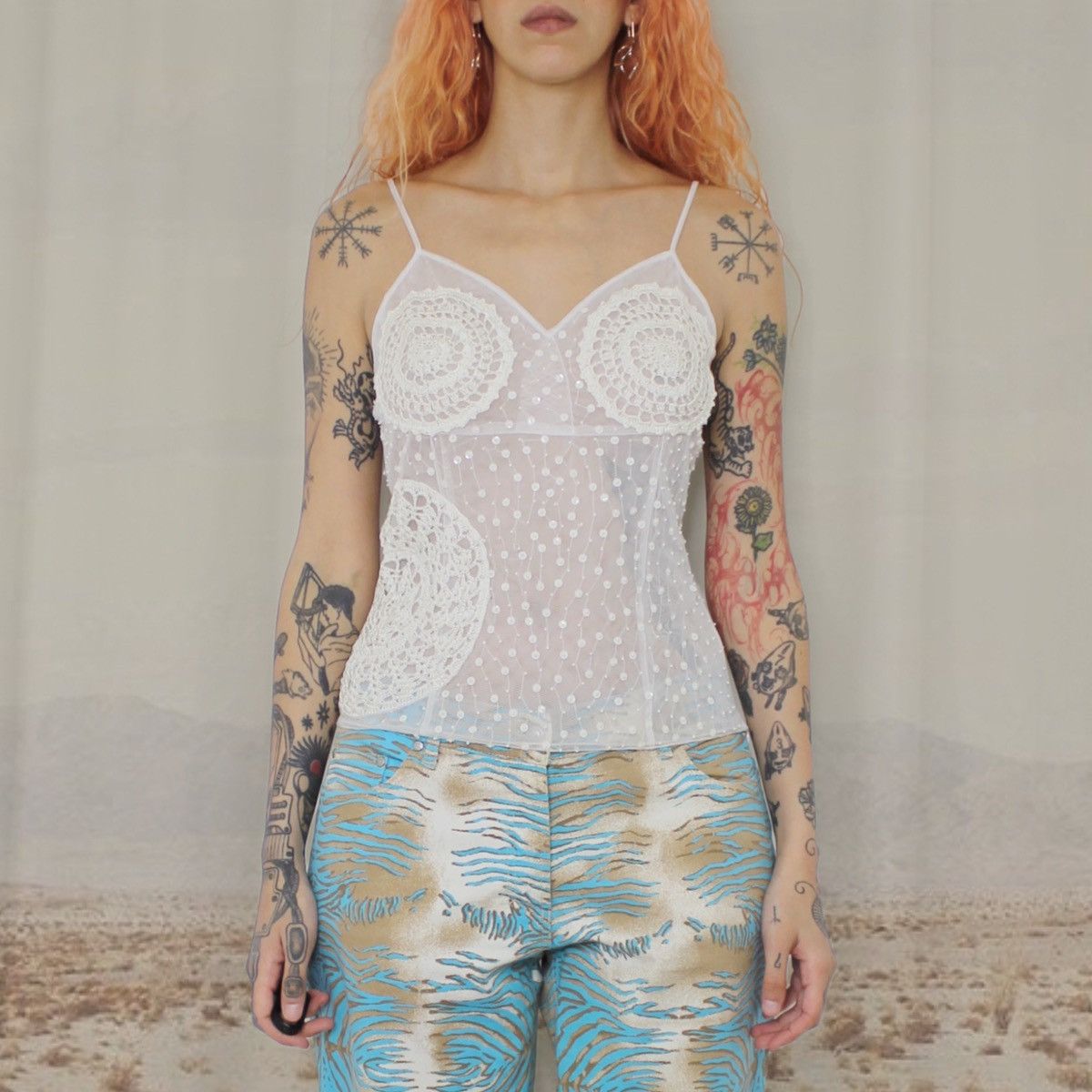 Vintage 🐚WHITE SEQUIN TOP🐚 Size L / US 10 / IT 46 - 1 Thumbnail