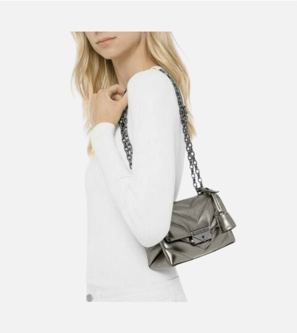 Michael Kors Michael Kors Small Leather Crossbody Bag Silver Handbag Bag Size ONE SIZE - 2 Thumbnail