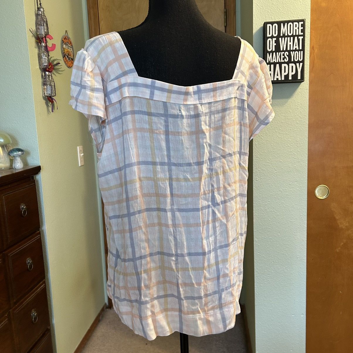 Other Angels Forever Young pastel gingham SS square neck blouse L Size L / US 10 / IT 46 - 3 Thumbnail