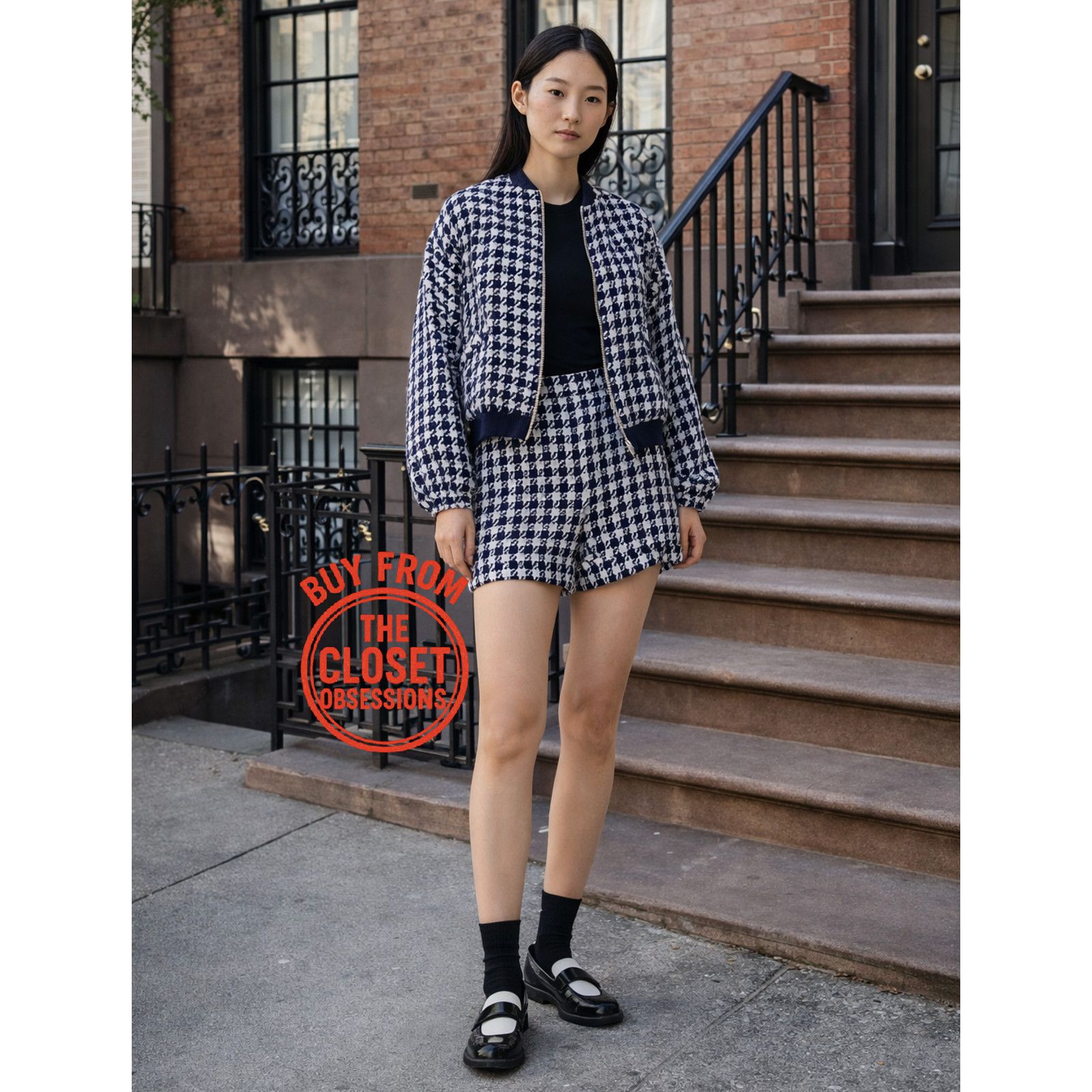 Zara ZARA Houndstooth Co-Ord Set Jacket (L) + Shorts (M) NWT Size 28" / US 6 / IT 42 - 6 Thumbnail