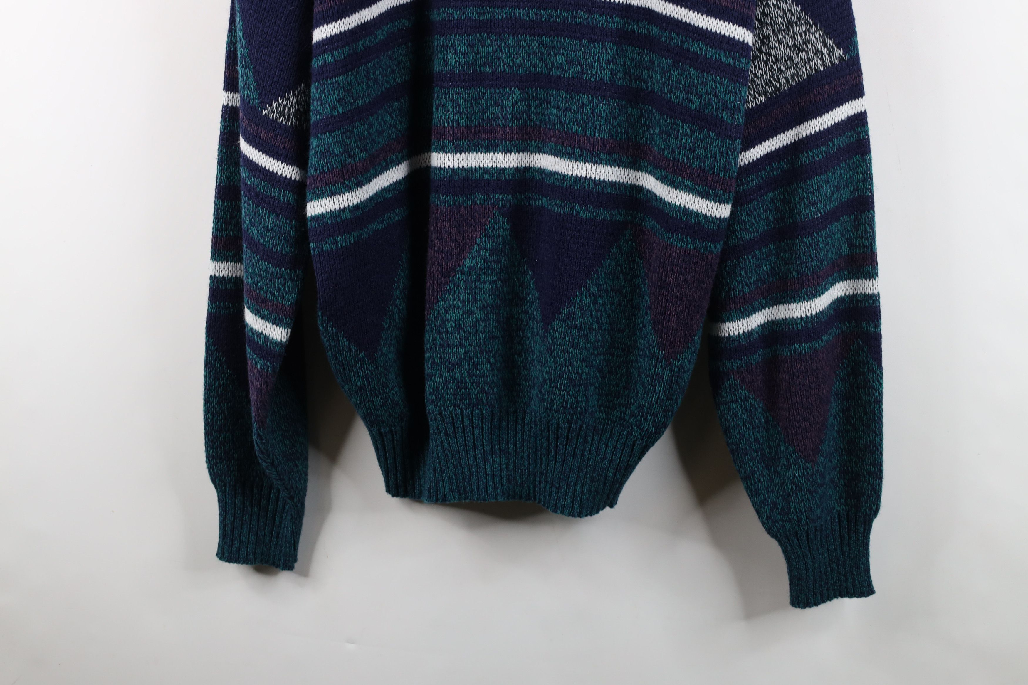 Vintage Vintage 90s Streetwear Geometric Leather Trim Knit Sweater Size US L / EU 52-54 / 3 - 3 Thumbnail